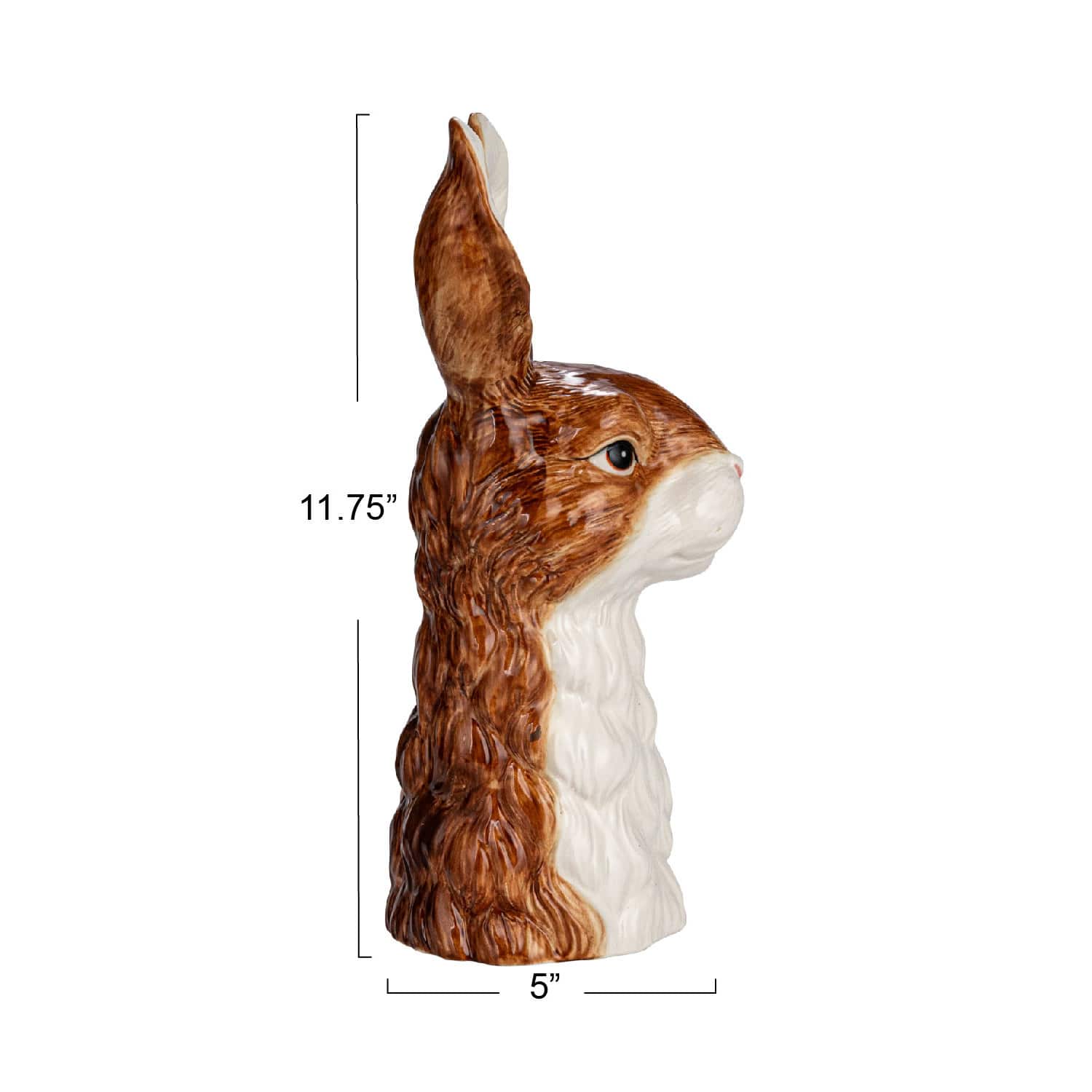 Hello Honey® 11.75" Brown & White Hand-Painted Decorative Stoneware Rabbit Vase
