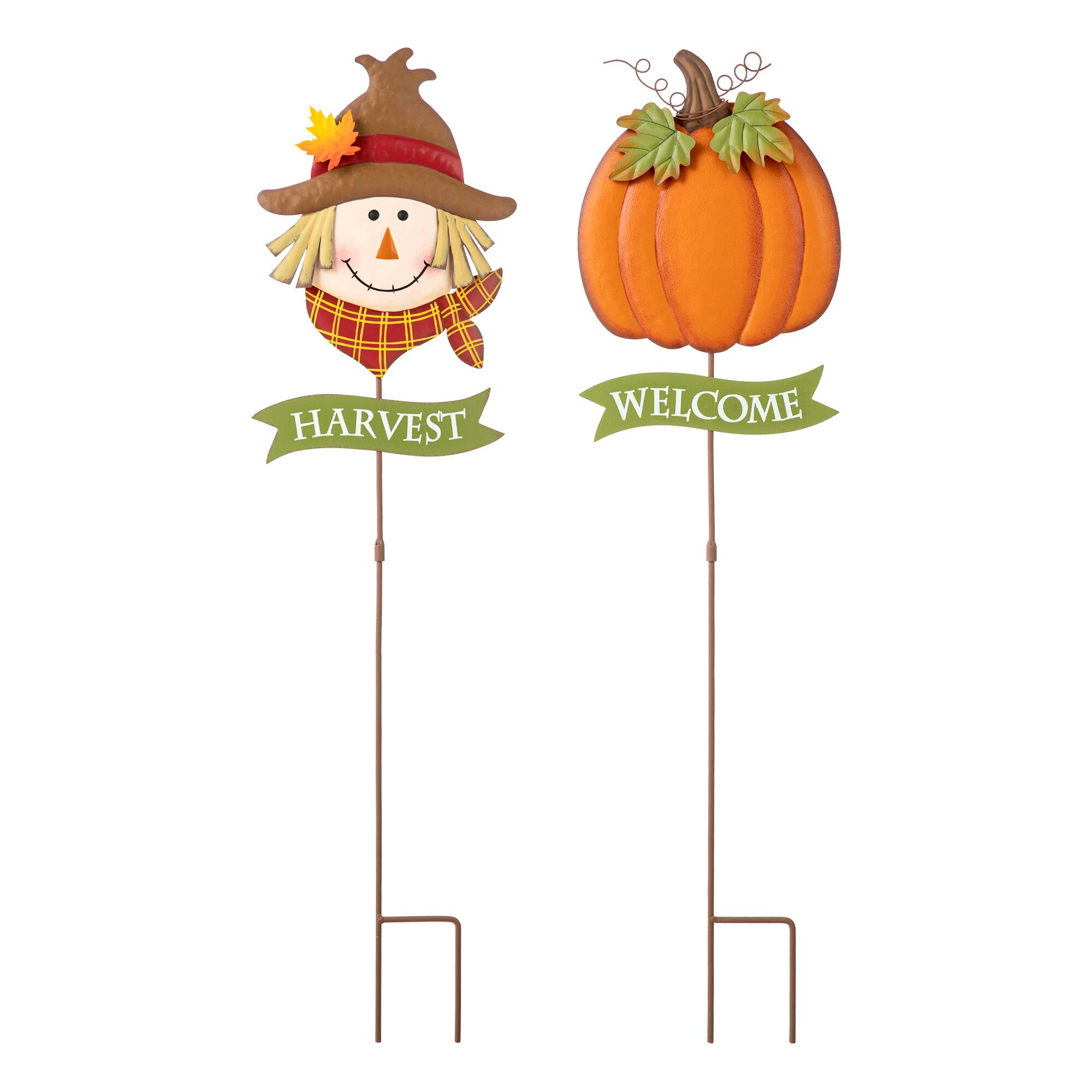 Glitzhome® 3ft. Fall Metal Scarecrow & Pumpkin Yard Stake, 2ct.