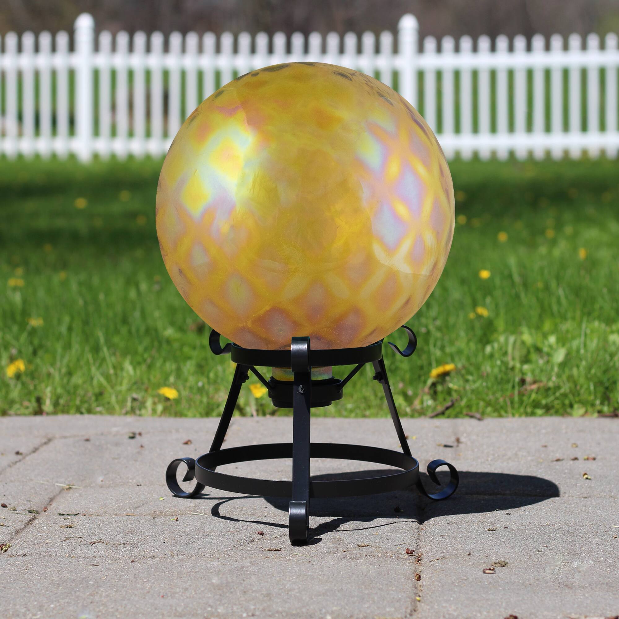 10&#x22; Dimpled Amber Iridescent Glass Garden Gazing Ball