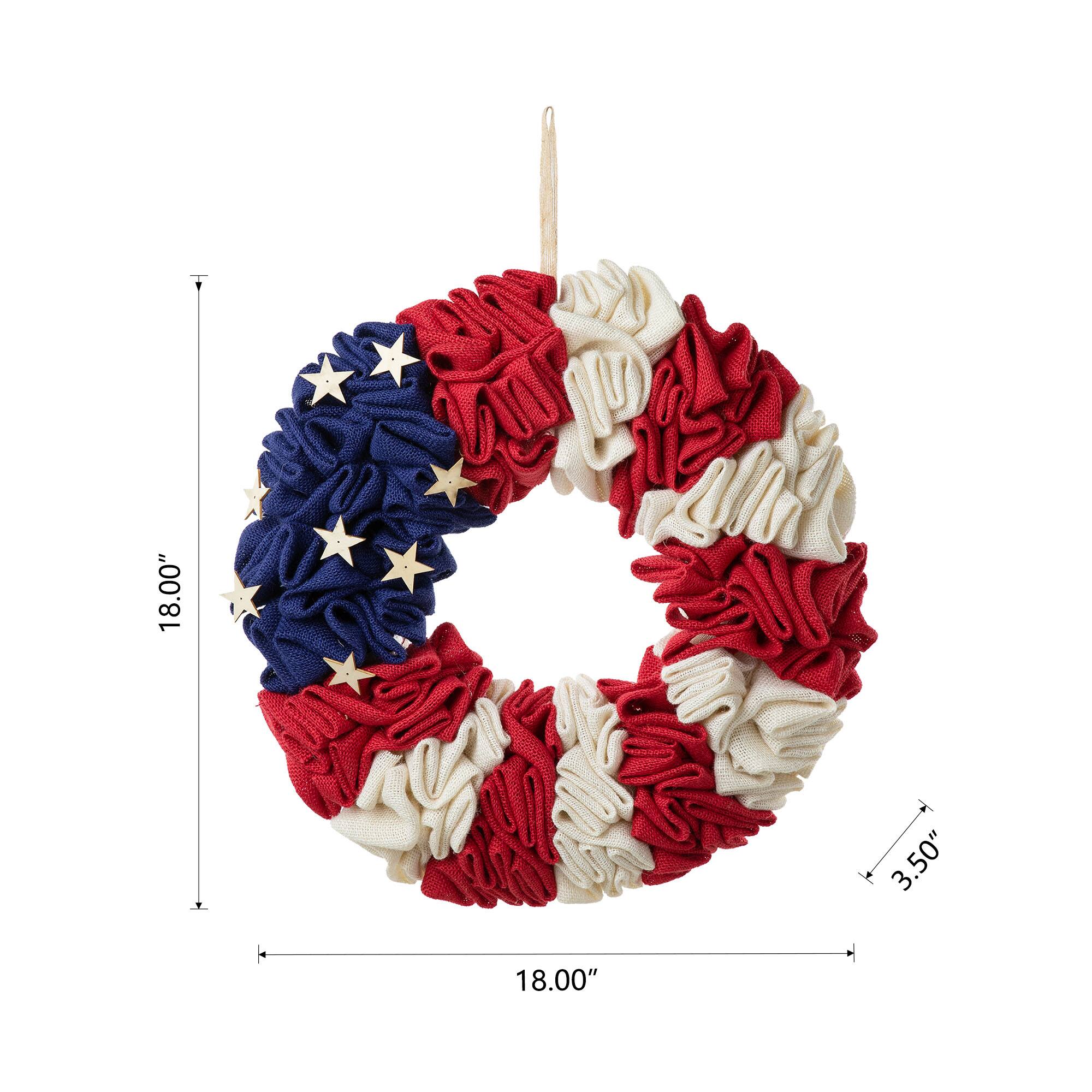 Glitzhome® 18" Americana Round Fabric Wreath