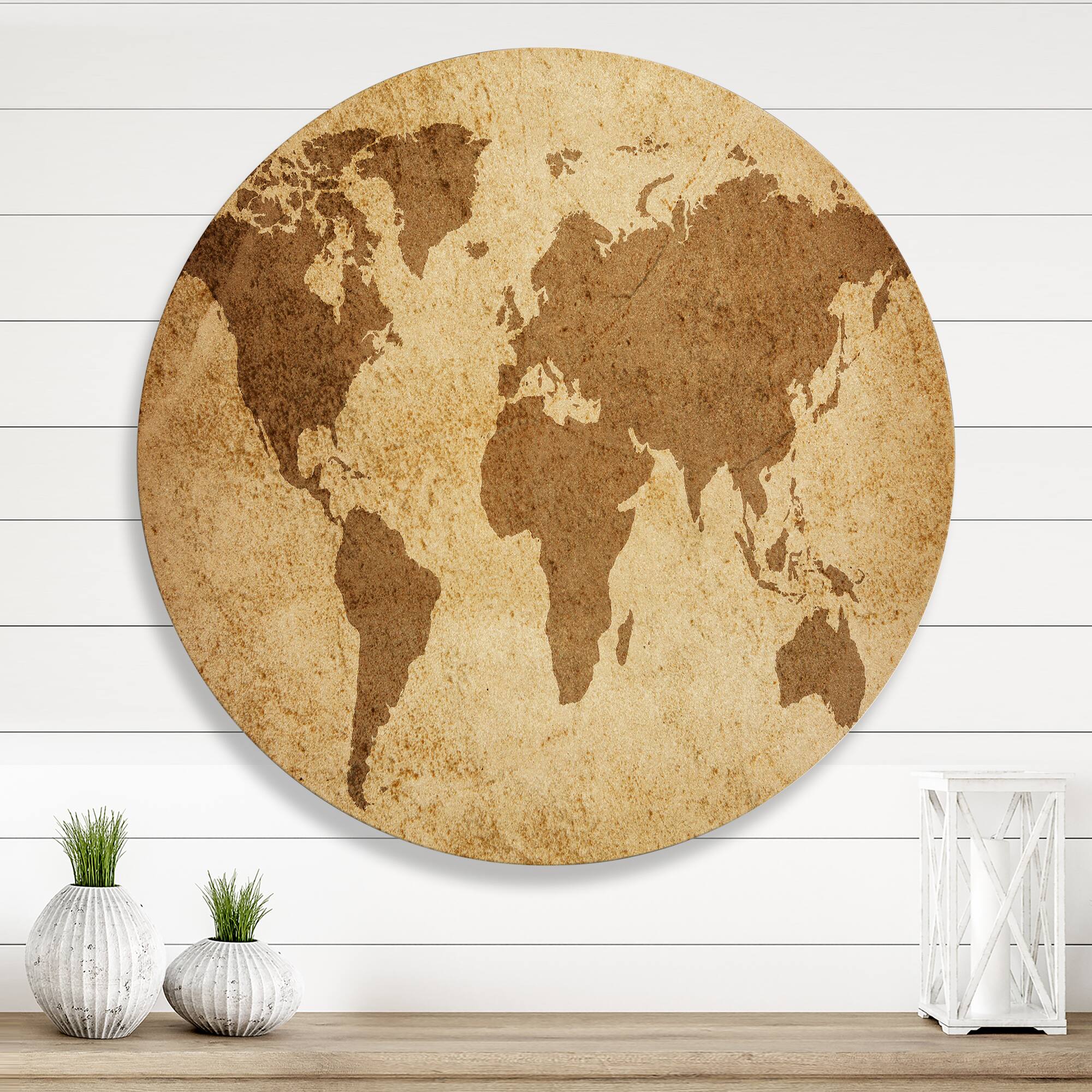 Designart - Ancient Map of The World V - Vintage Metal Circle Wall Art