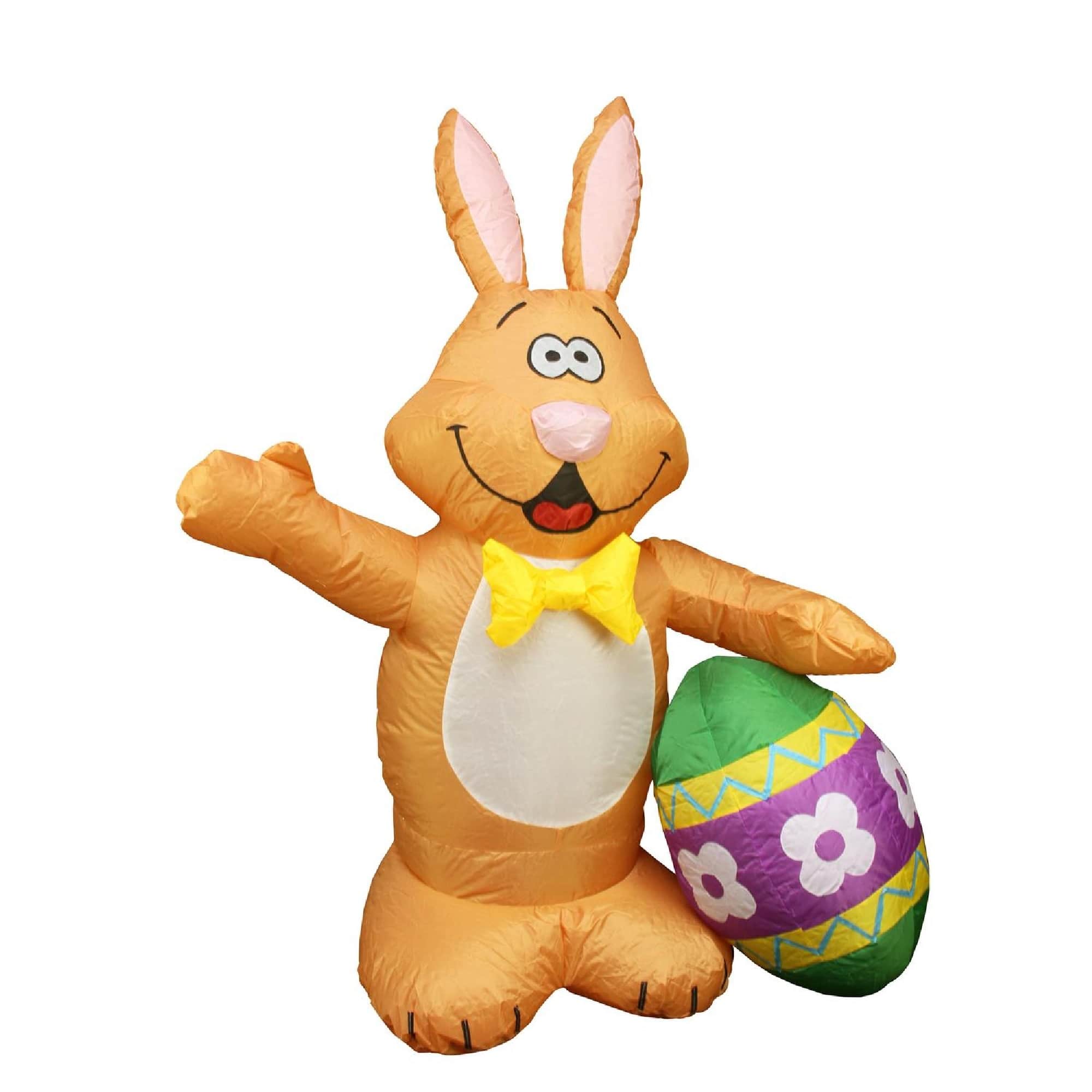 48&#x22; Inflatable Lighted Easter Bunny with Egg Outdoor Decoration