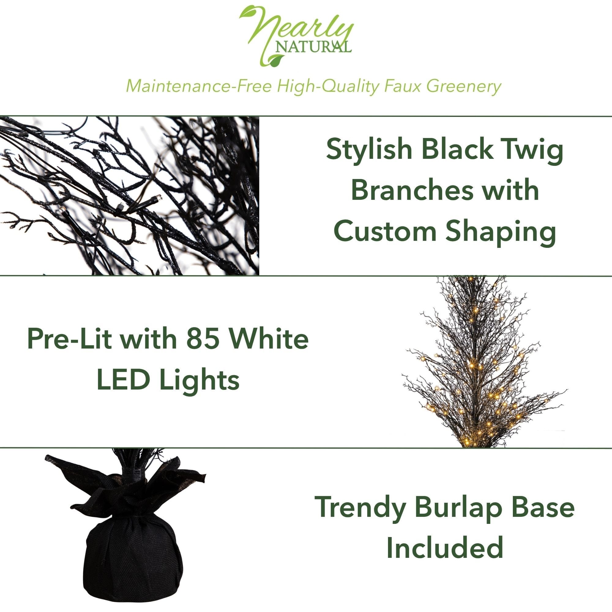 5ft. Pre-Lit LED Halloween Black Twig Artificial Fall Tree in Burlap Planter