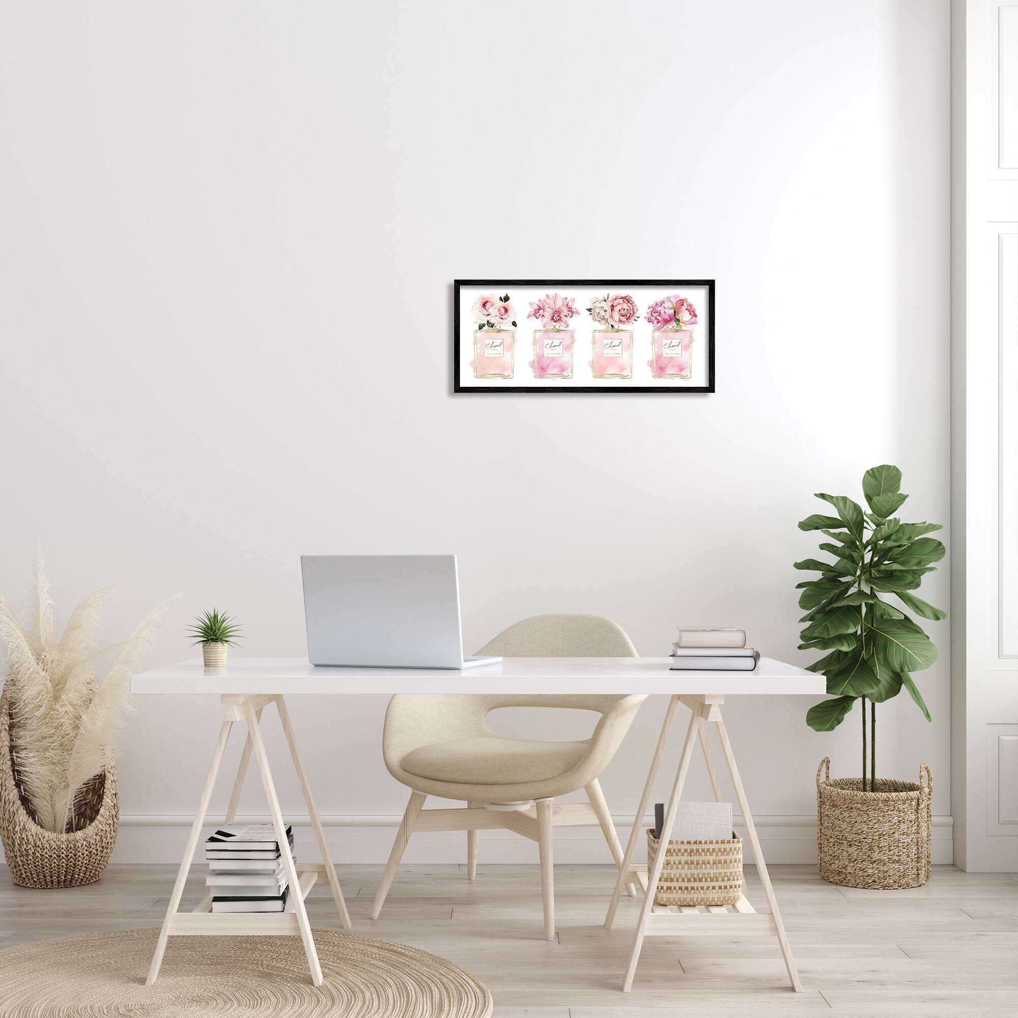 Stupell Industries Pink Floral Bouquets Glam Designer Fashion Jars in Black Frame Wall Art