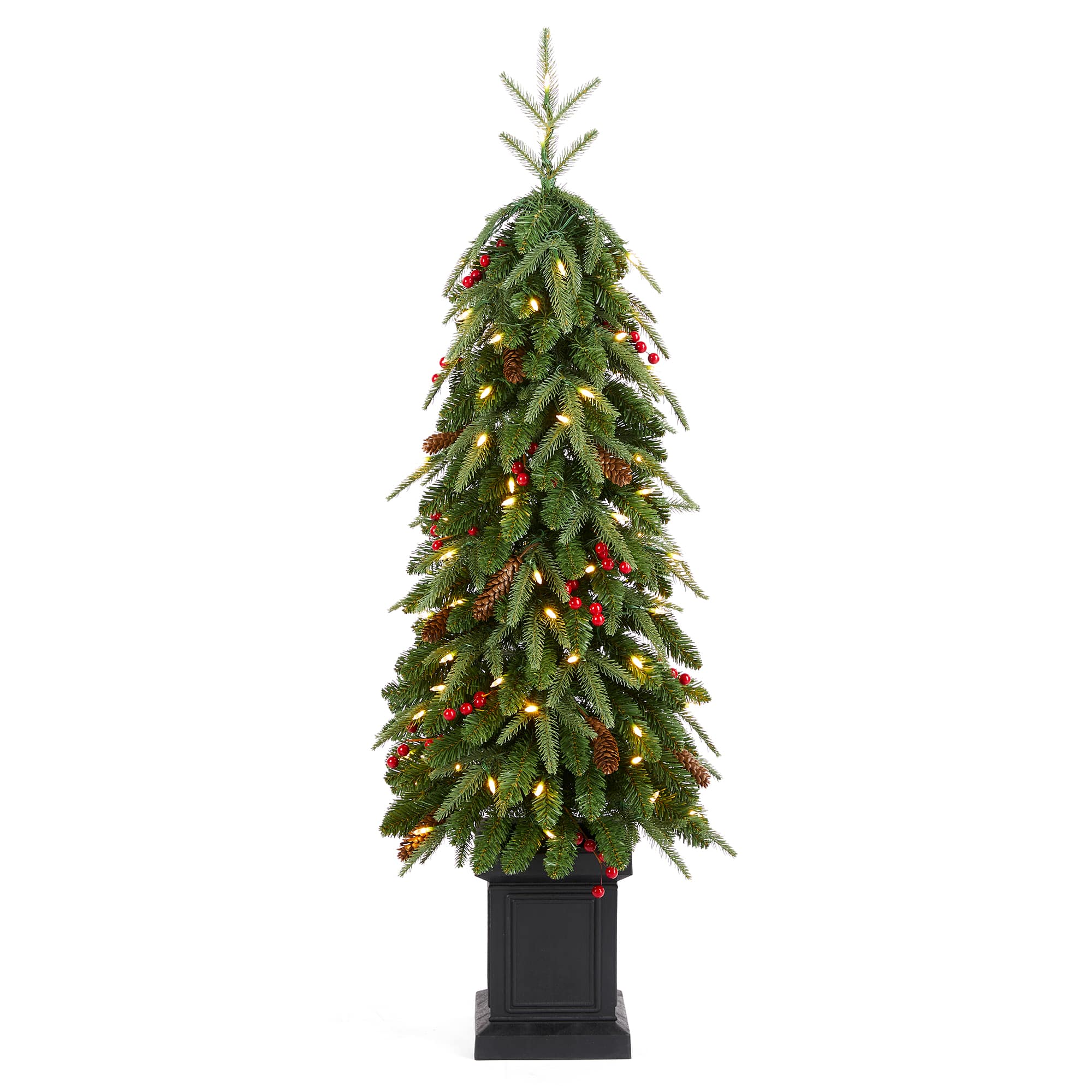 Glitzhome® 4ft Pre-lit Green Artificial Christmas Porch Tree, Warm White Lights