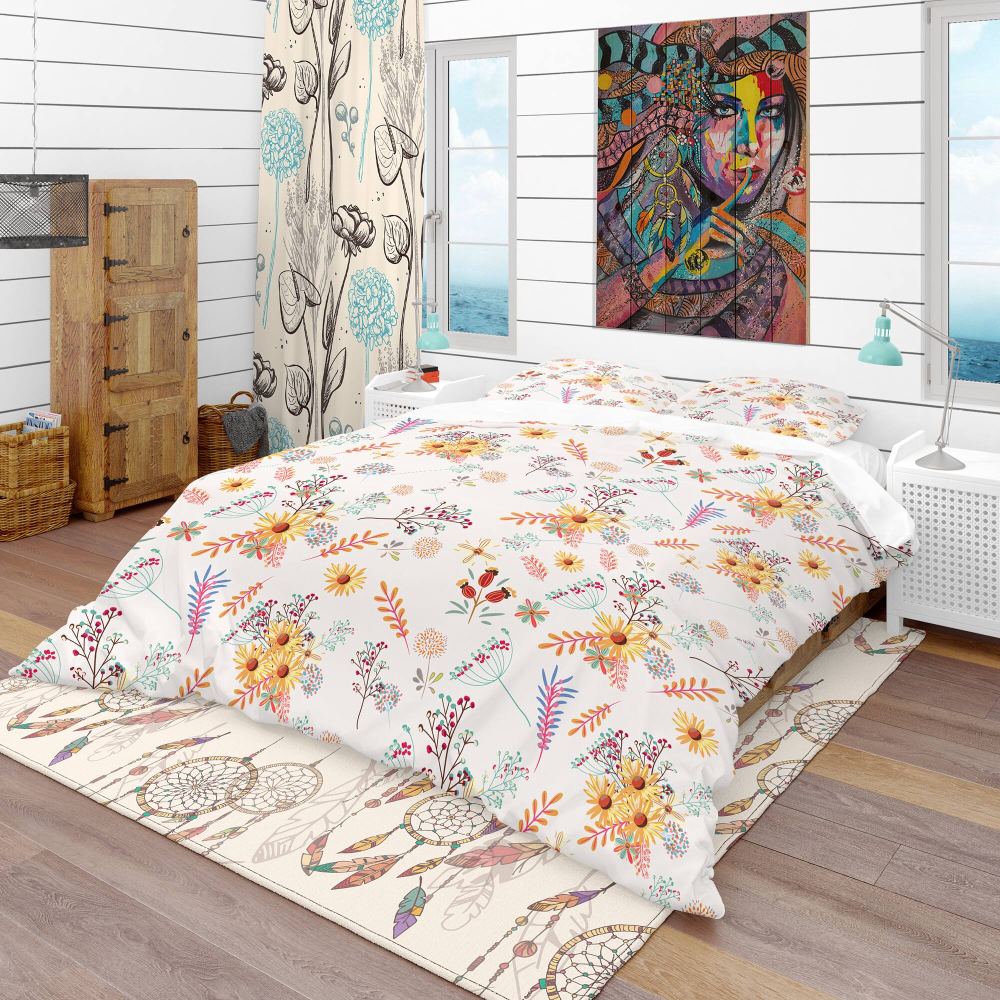 Designart &#x27;Floral Pretty Pattern with Colorful Pastel Flowers&#x27; Bohemian &#x26; Eclectic Bedding Set - Duvet Cover &#x26; Shams