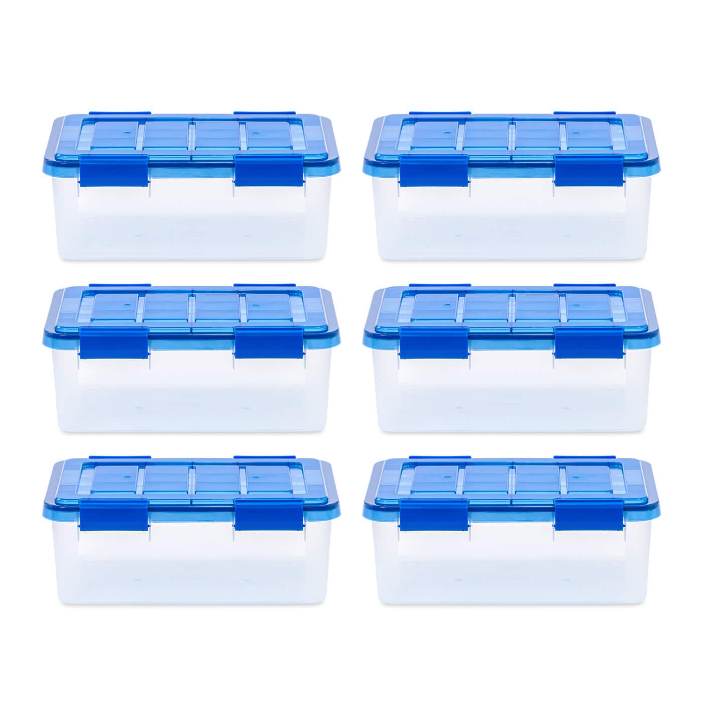 Iris® 4gal. Clear Plastic Storage Boxes With Blue Lid, 6 Pack