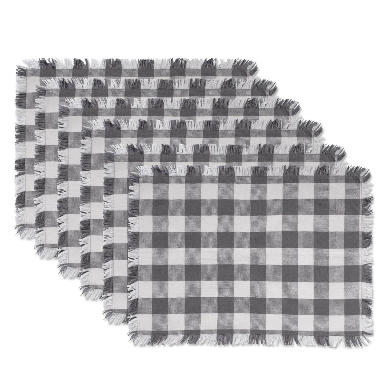 DII® Gray Heavyweight Check Fringed Placemats, 6ct.