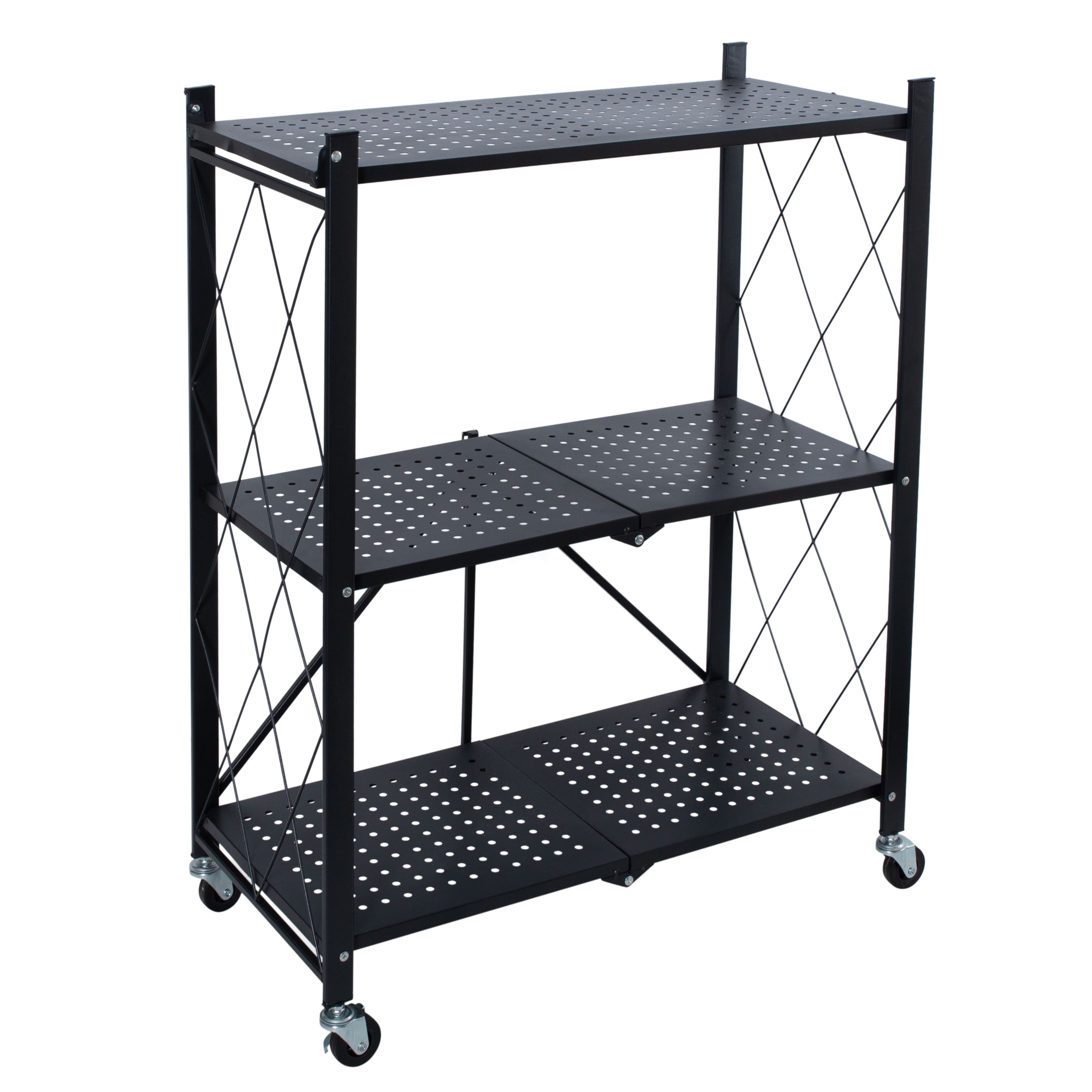 Organize It All Black 3-Tier Foldable Metal Rack with Wheels