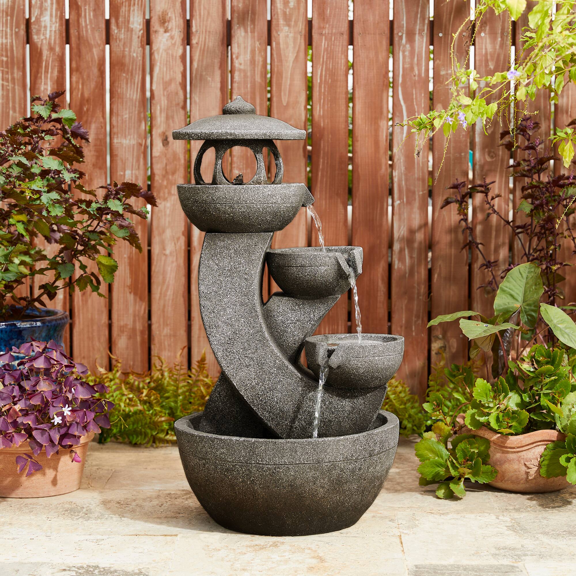 Glitzhome® 32" 4-Tier LED Pagoda Outdoor Fountain