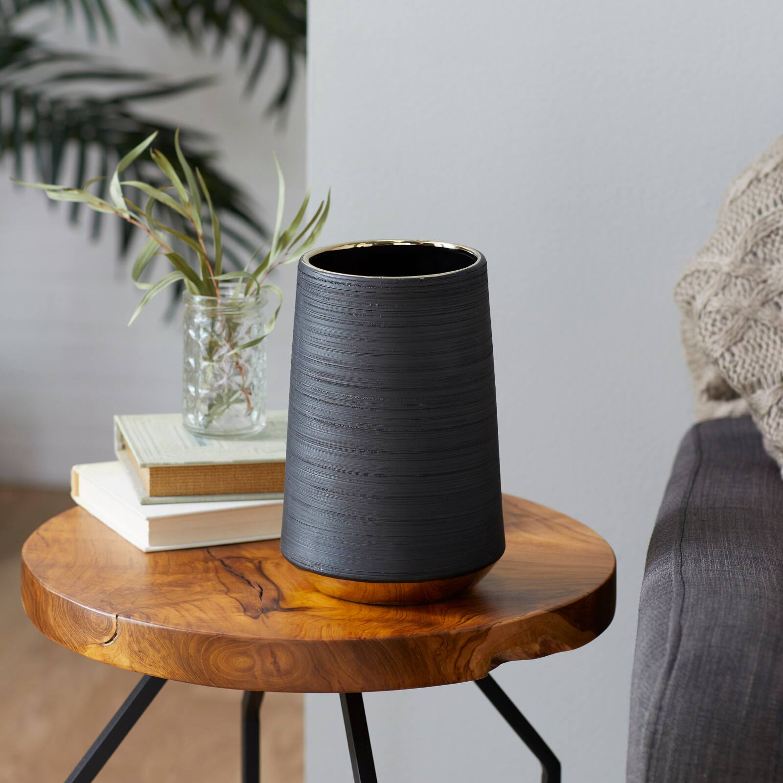 CosmoLiving by Cosmopolitan Set of 2 Black Porcelain Glam Vase, 5" x 8"