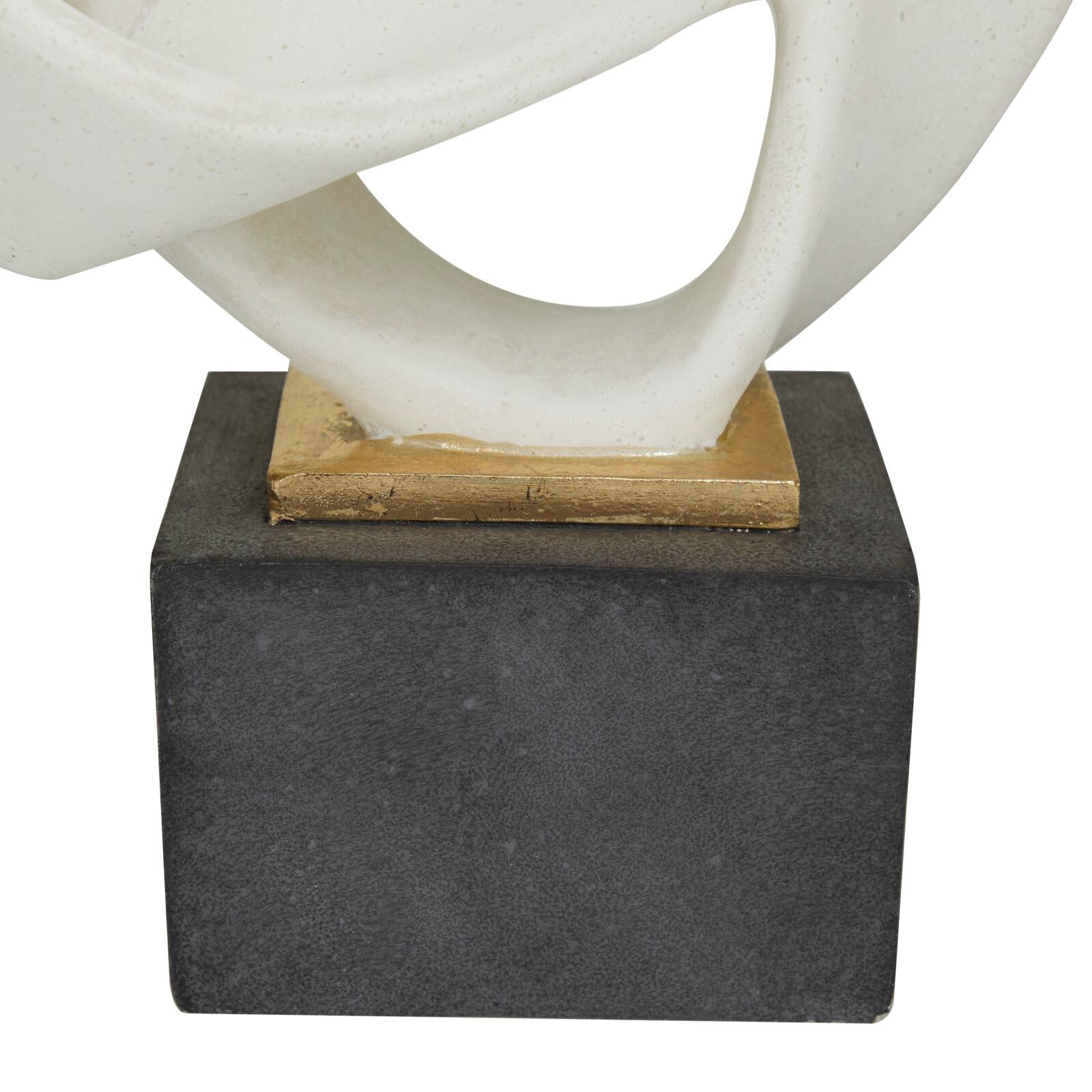 17" White Ribbon Line Abstract Sculpture with Black Base