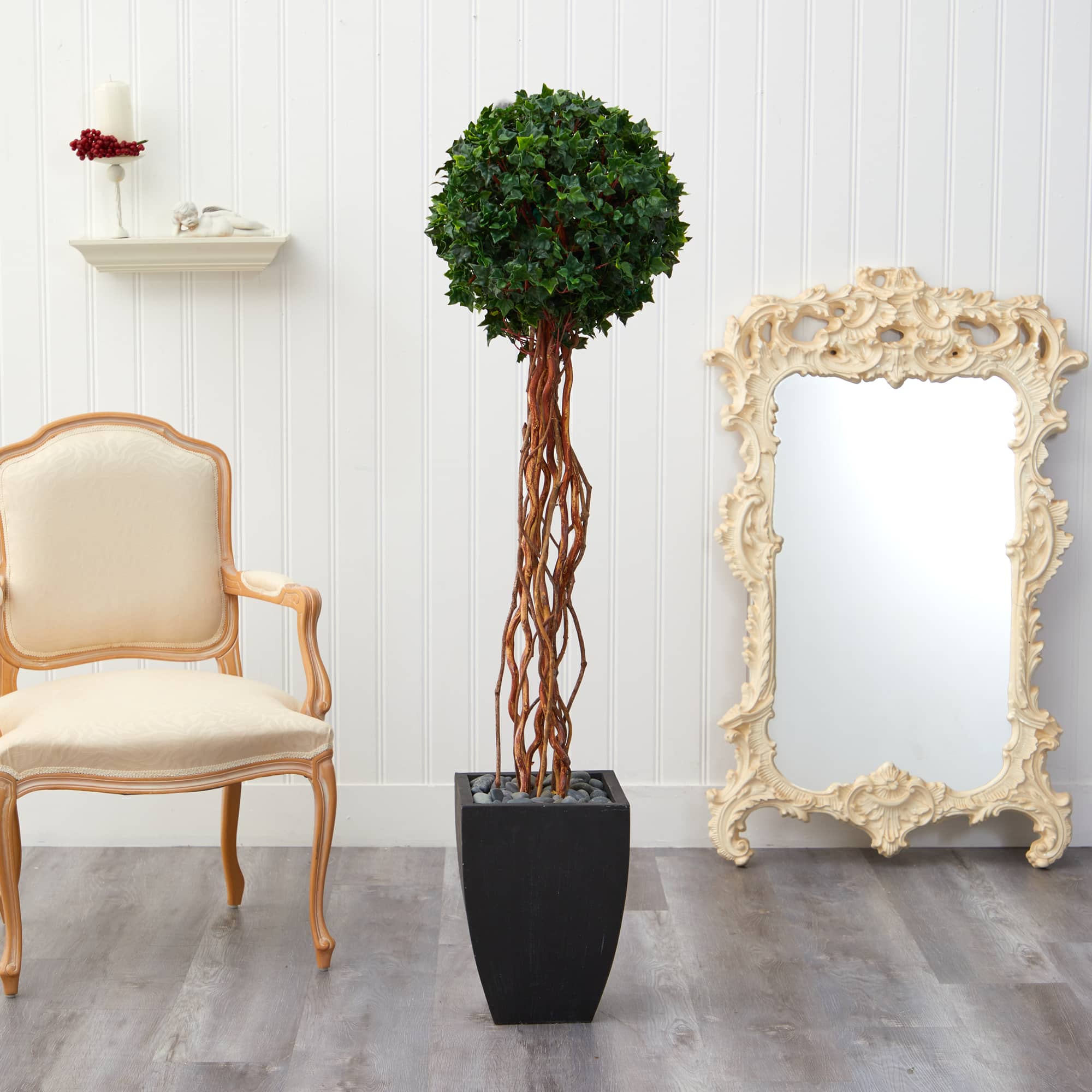 5.5ft. English Ivy Single Ball Artificial Topiary Tree in Black Planter