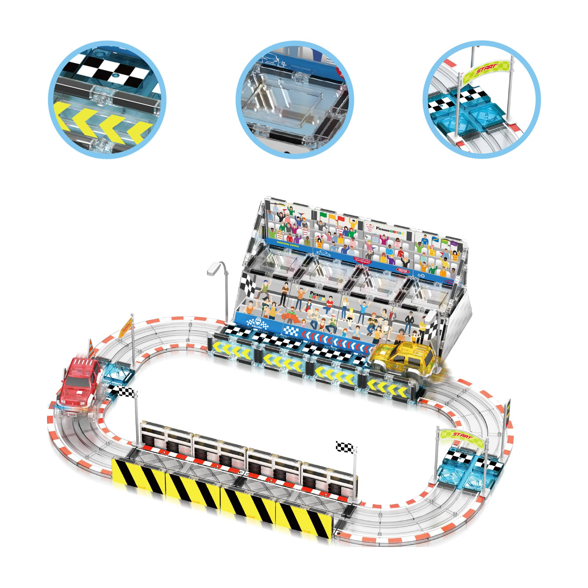 PicassoTiles&#xAE; Magnetic Race Track Stadium Construction Set