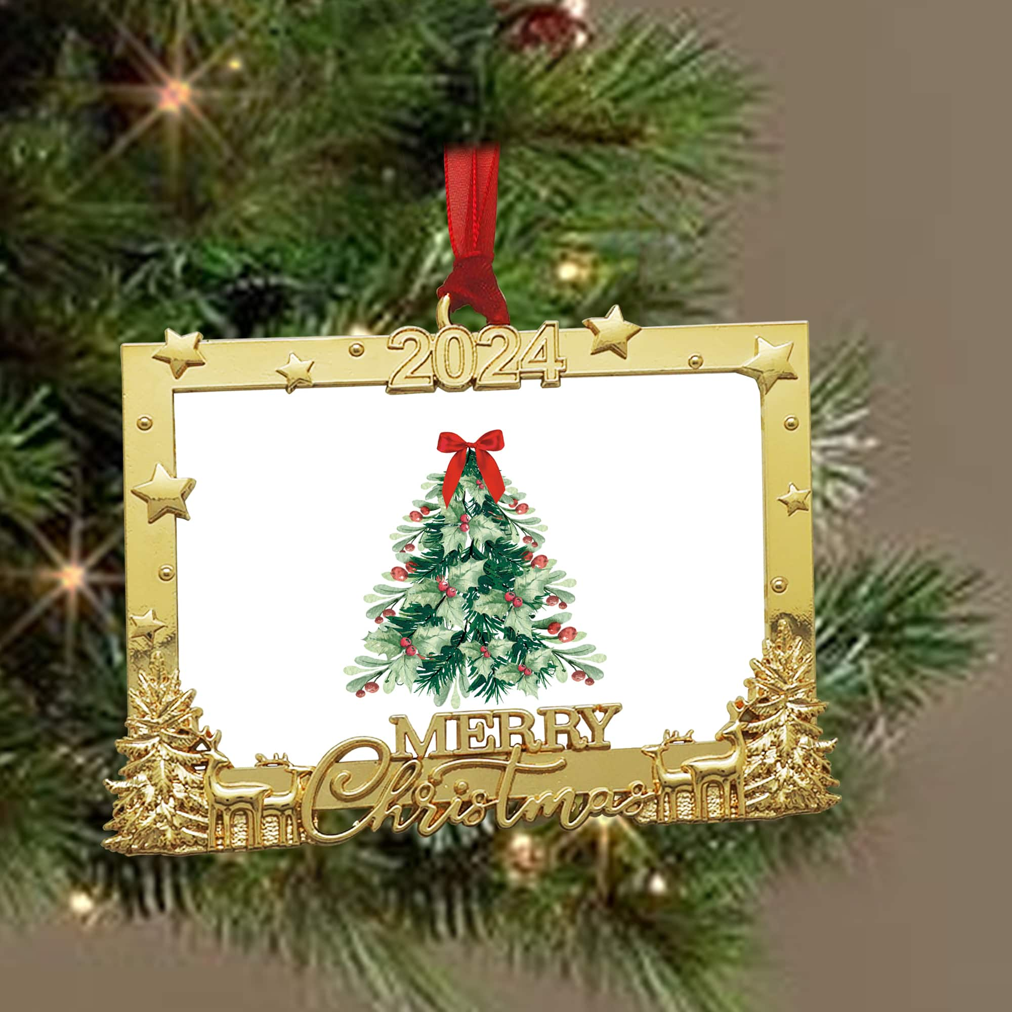 2&#x22; x 3&#x22; Gold Rectangle Merry Christmas 2024 Ornament Frame by Studio D&#xE9;cor&#xAE;