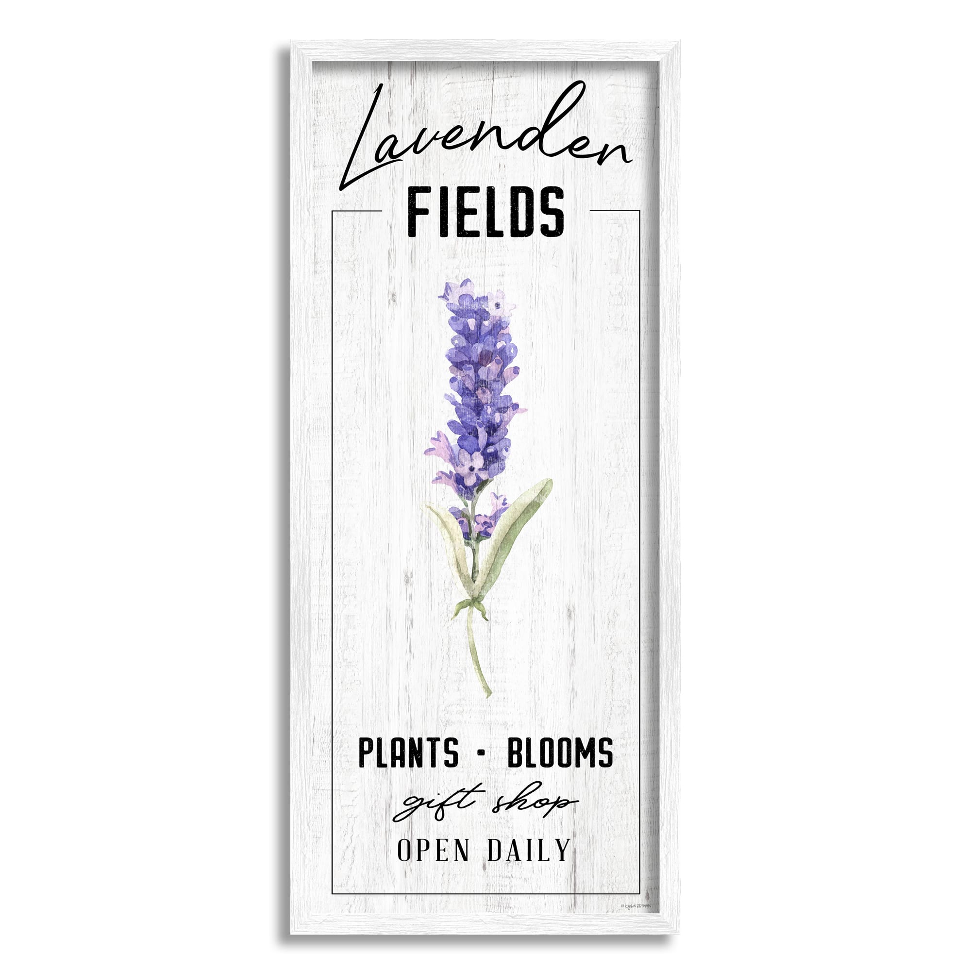 Stupell Industries Lavender Fields Purple Farm Florals Gift Shop Sign in White Frame Wall Art