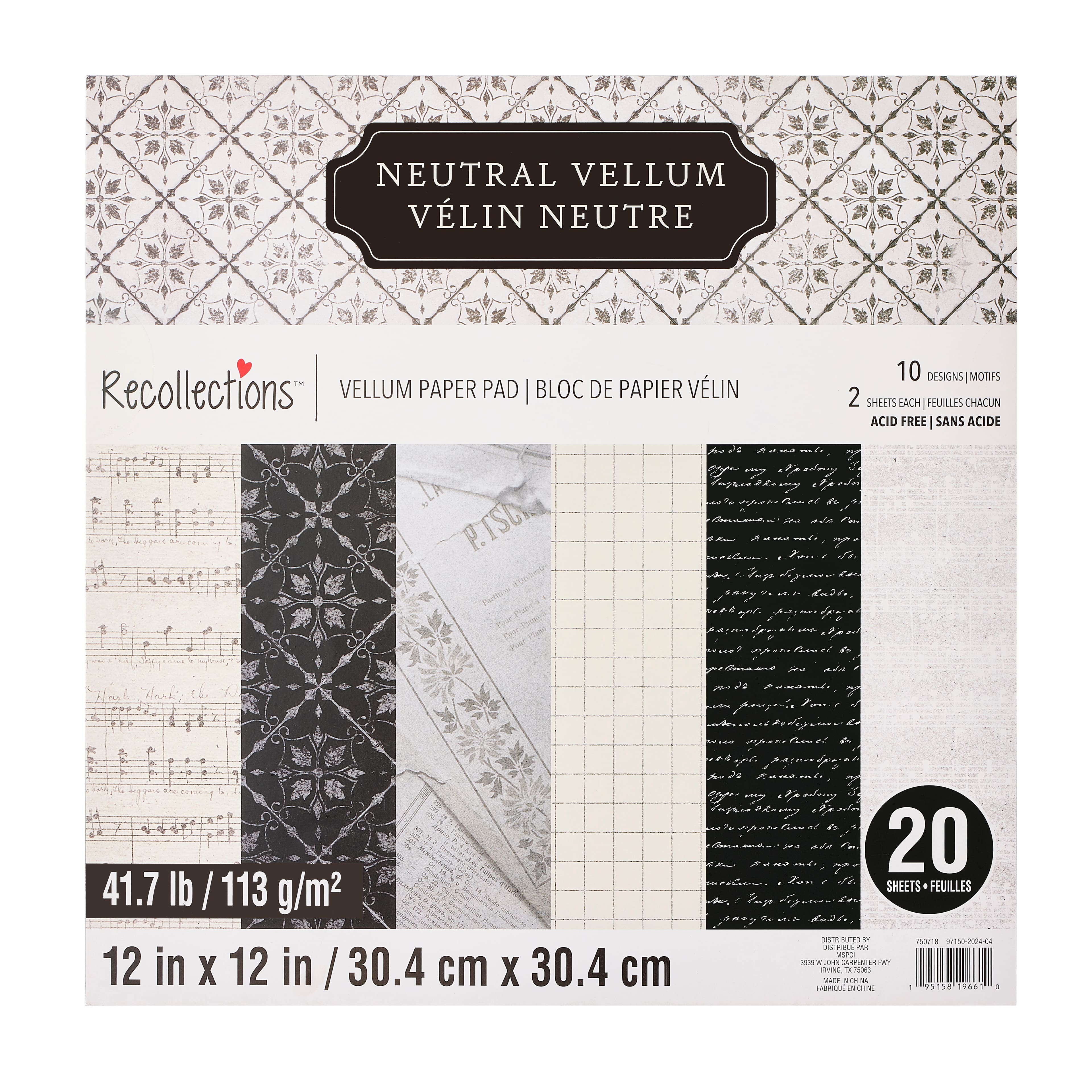 12" x 12" Neutral Vellum Paper Pad by Recollections™, 20 Sheets