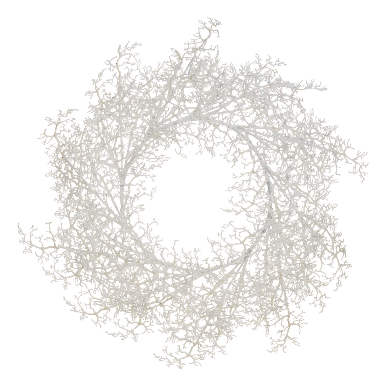 22&#x22; White Glittered Plastic Twig Wreath