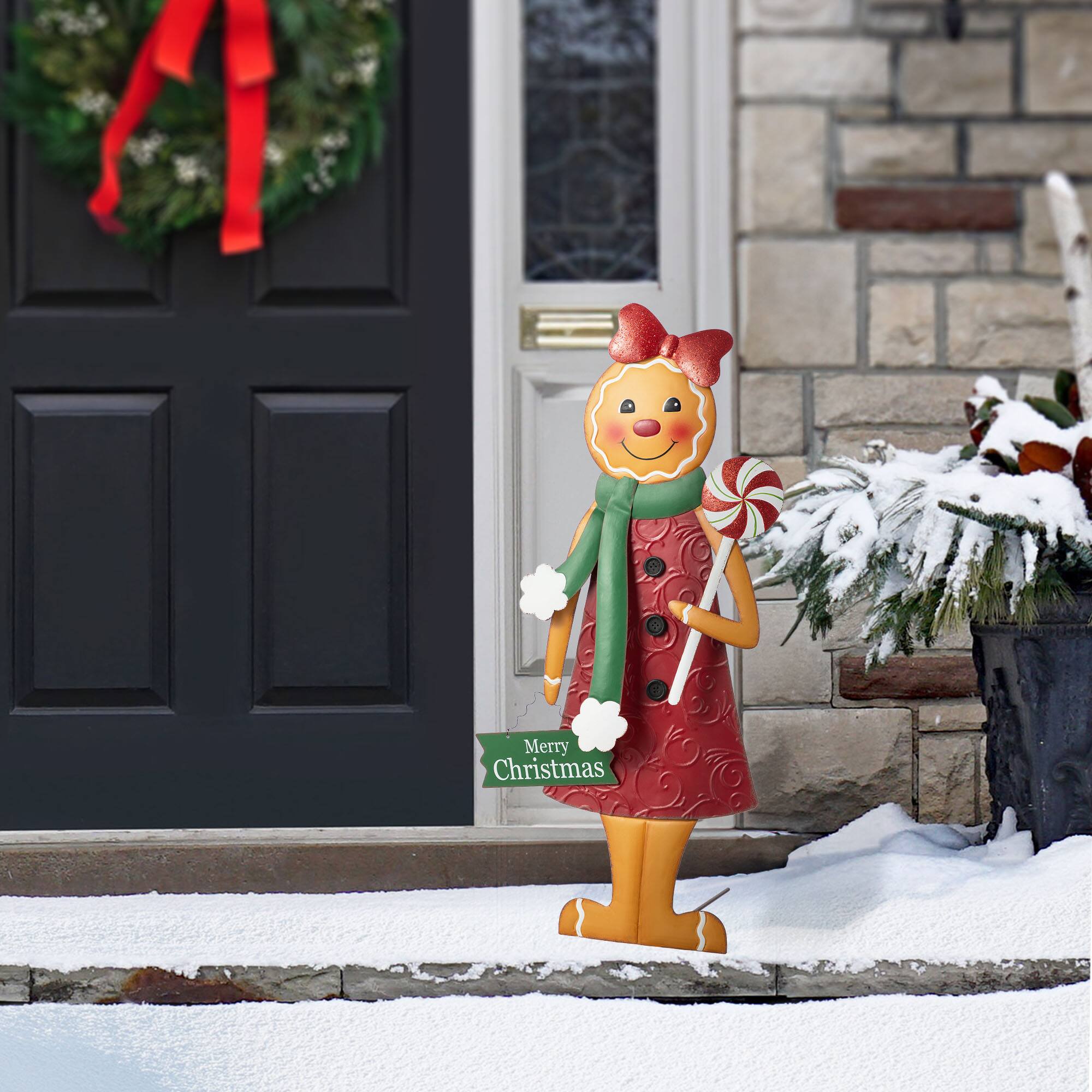 Glitzhome&#xAE; 36&#x22; Metal Christmas Gingerbread Man Yard Stake