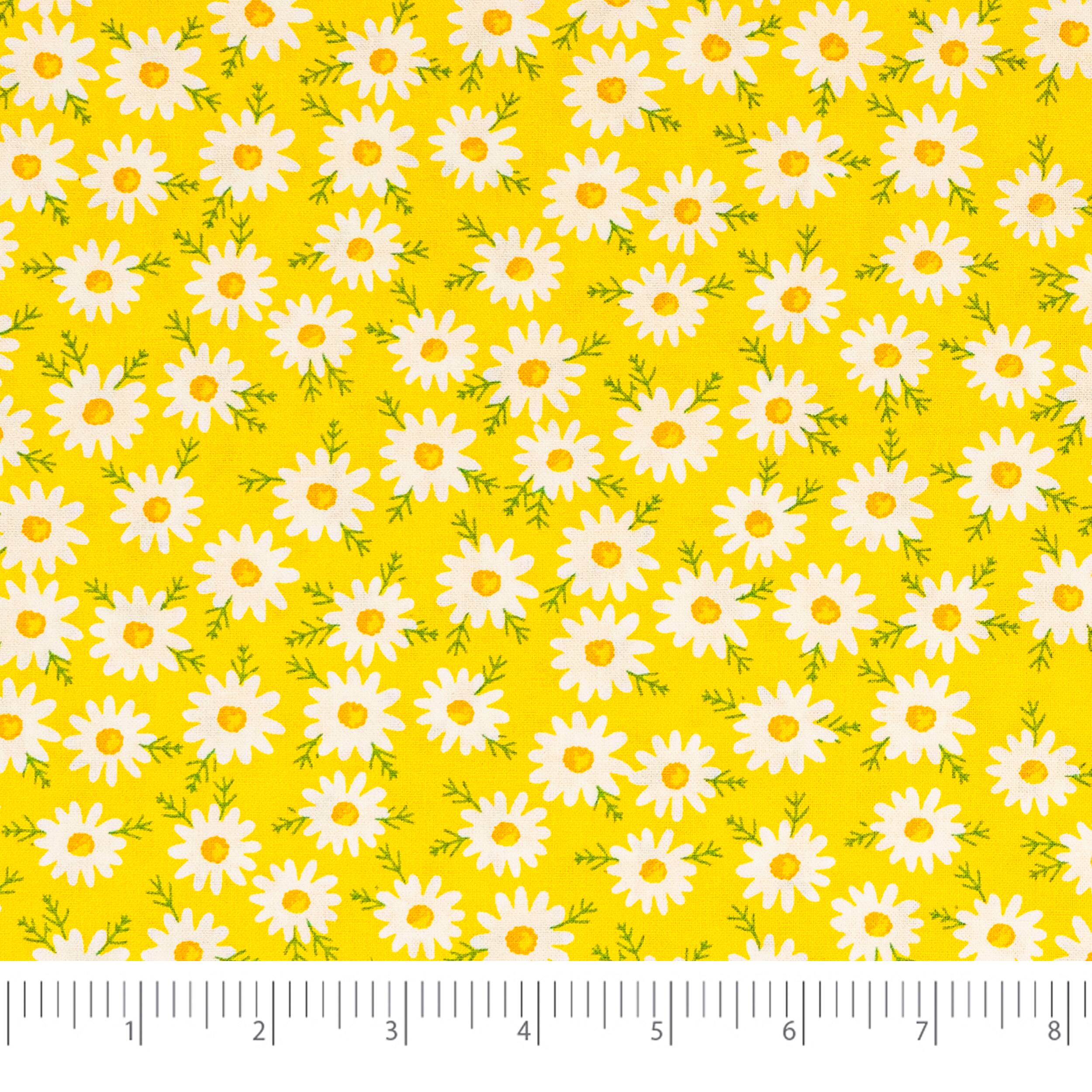 SINGER Daisies on Yellow Cotton Fabric