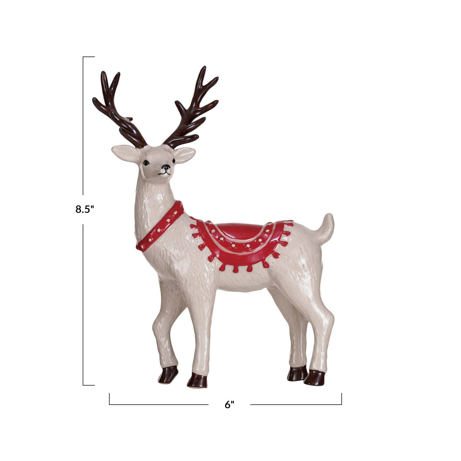 Hello Honey&#xAE; 8.5&#x22; White, Red &#x26; Black Decorative Stoneware Reindeer