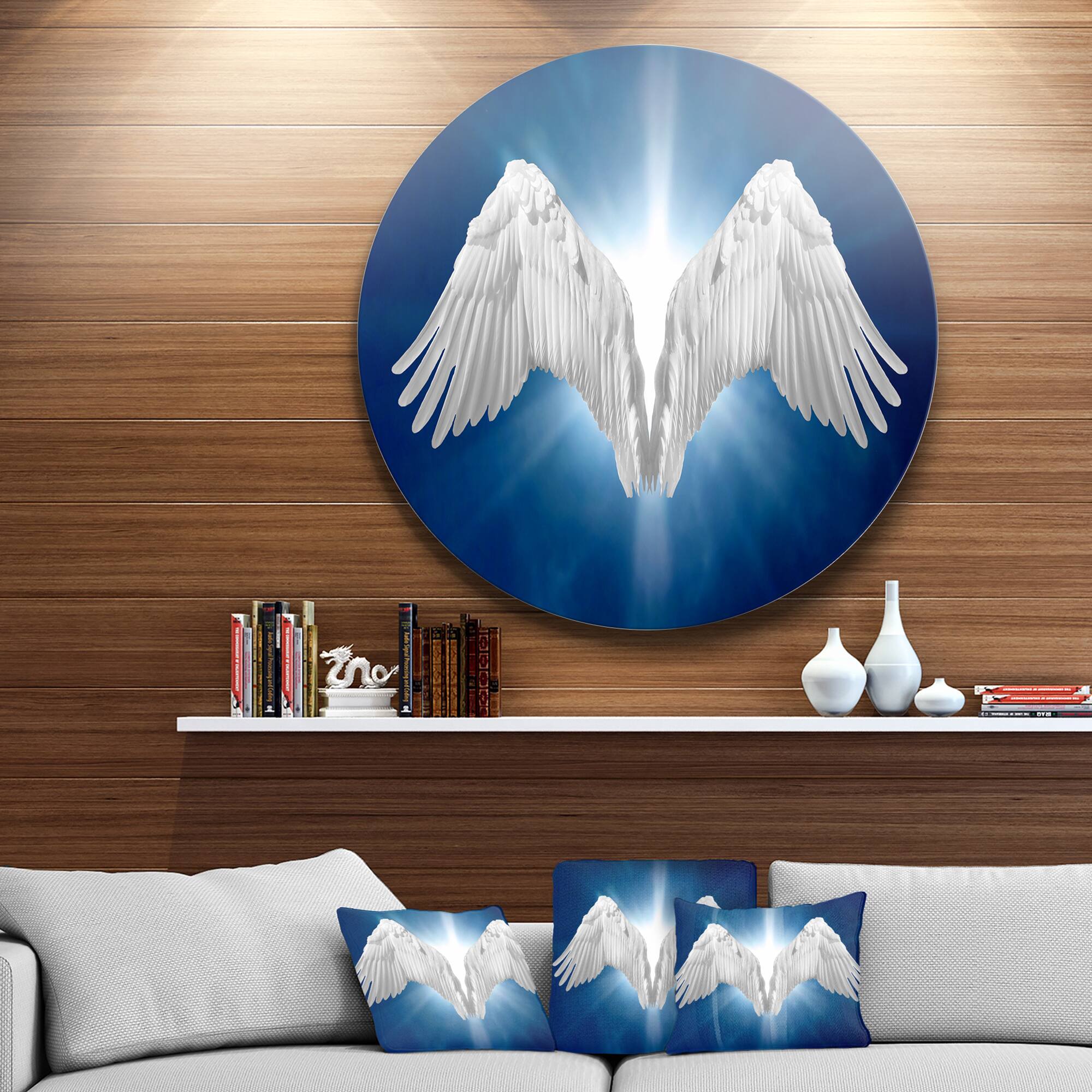 Designart - Angel Wings on Blue Background' Abstract Metal Circle Wall Art