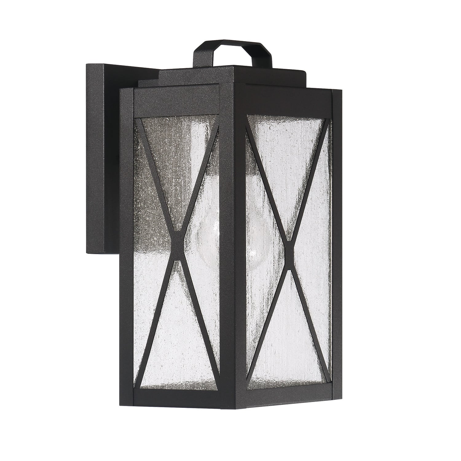 Charleston Matte Black Farmhouse Rectangular Metal &#x26; Glass Wall Mounted Outdoor Light