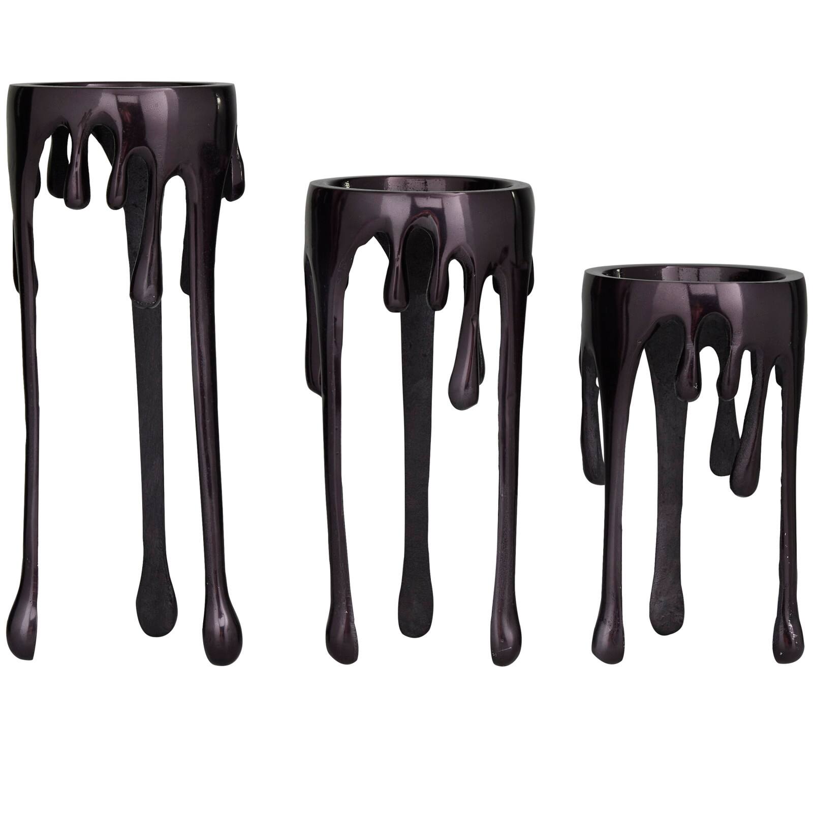 CosmoLiving by Cosmopolitan Black Aluminum Pillar Candle Holder with Dripping Melting Designed Legs Set
