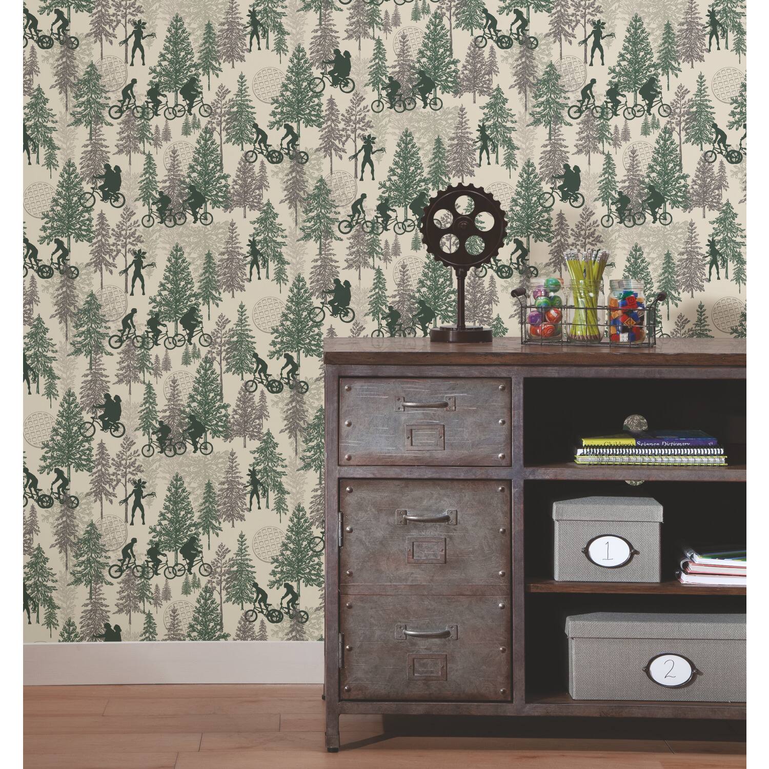 RoomMates Netflix Stranger Things Hawkins Woods Green Peel &#x26; Stick Wallpaper