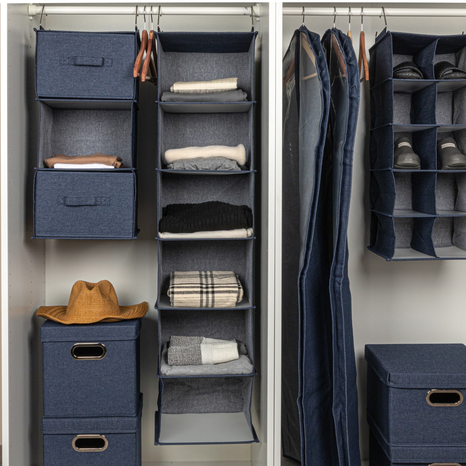 Household Essentials Denim 50&#x22; Cotton Blend 6 Shelf Closet Organizer