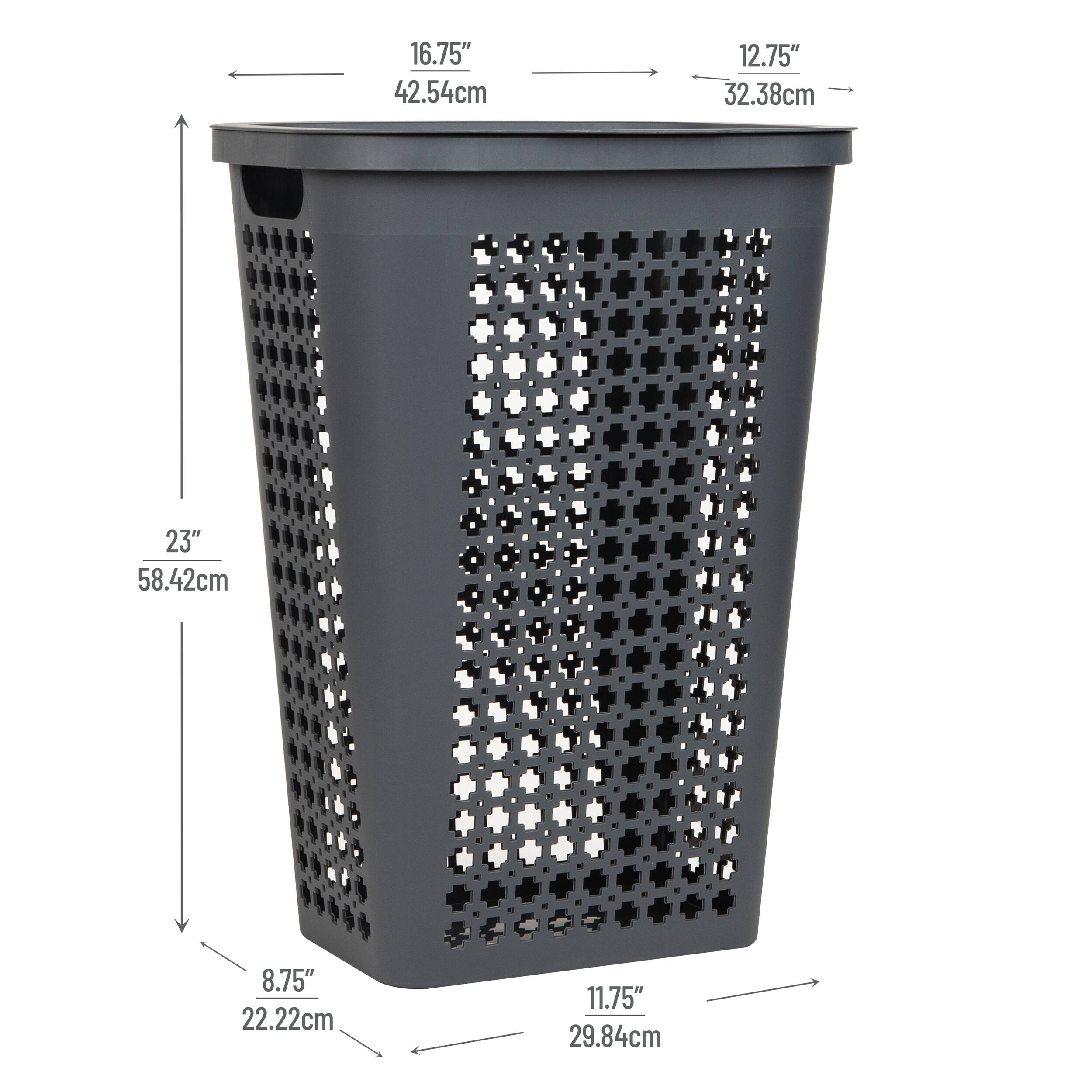 Mind Reader 50L Tapered Laundry Hamper with Swiss Cross Cut-Outs, Gray