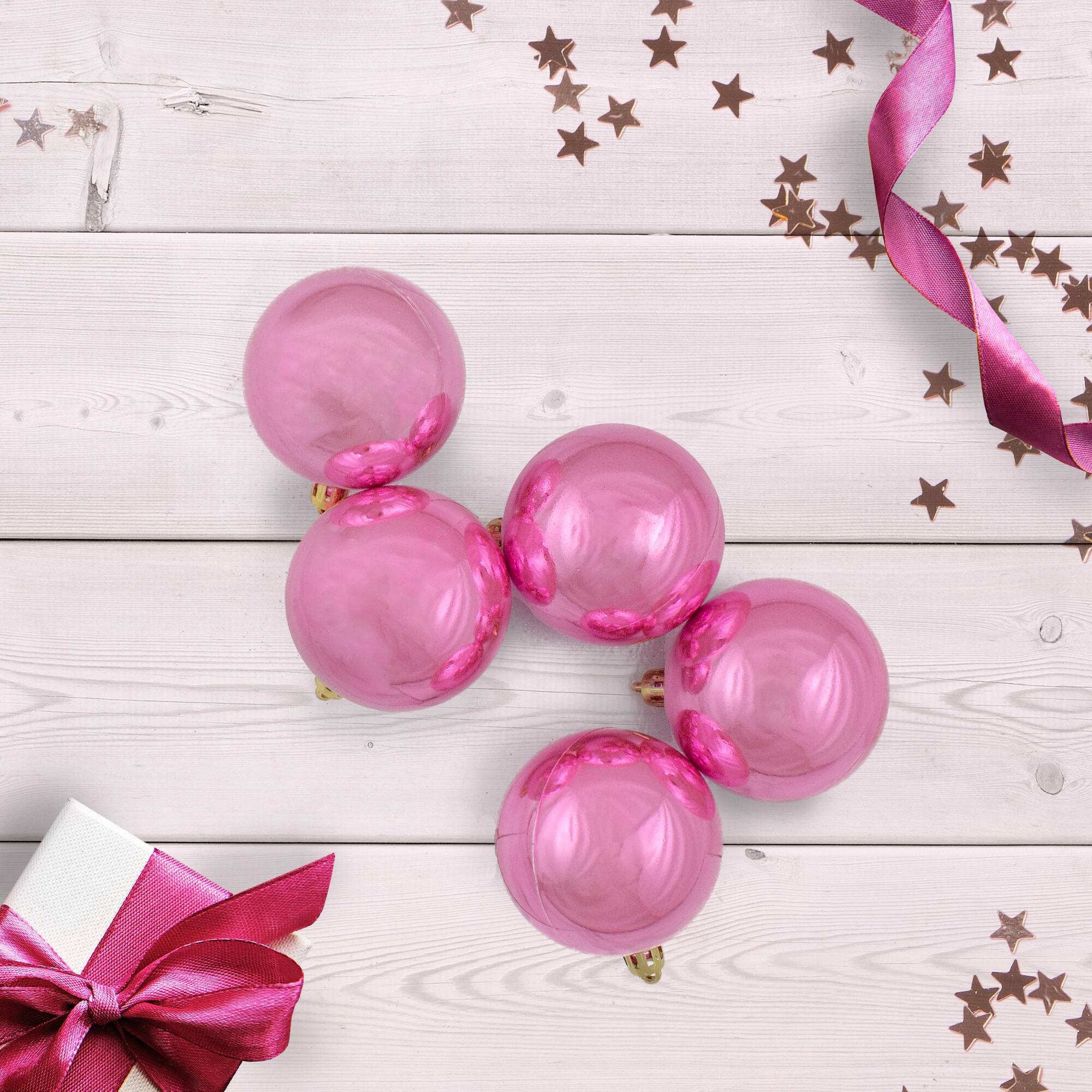 60ct Shiny Bubblegum Pink Shatterproof Ball Ornaments