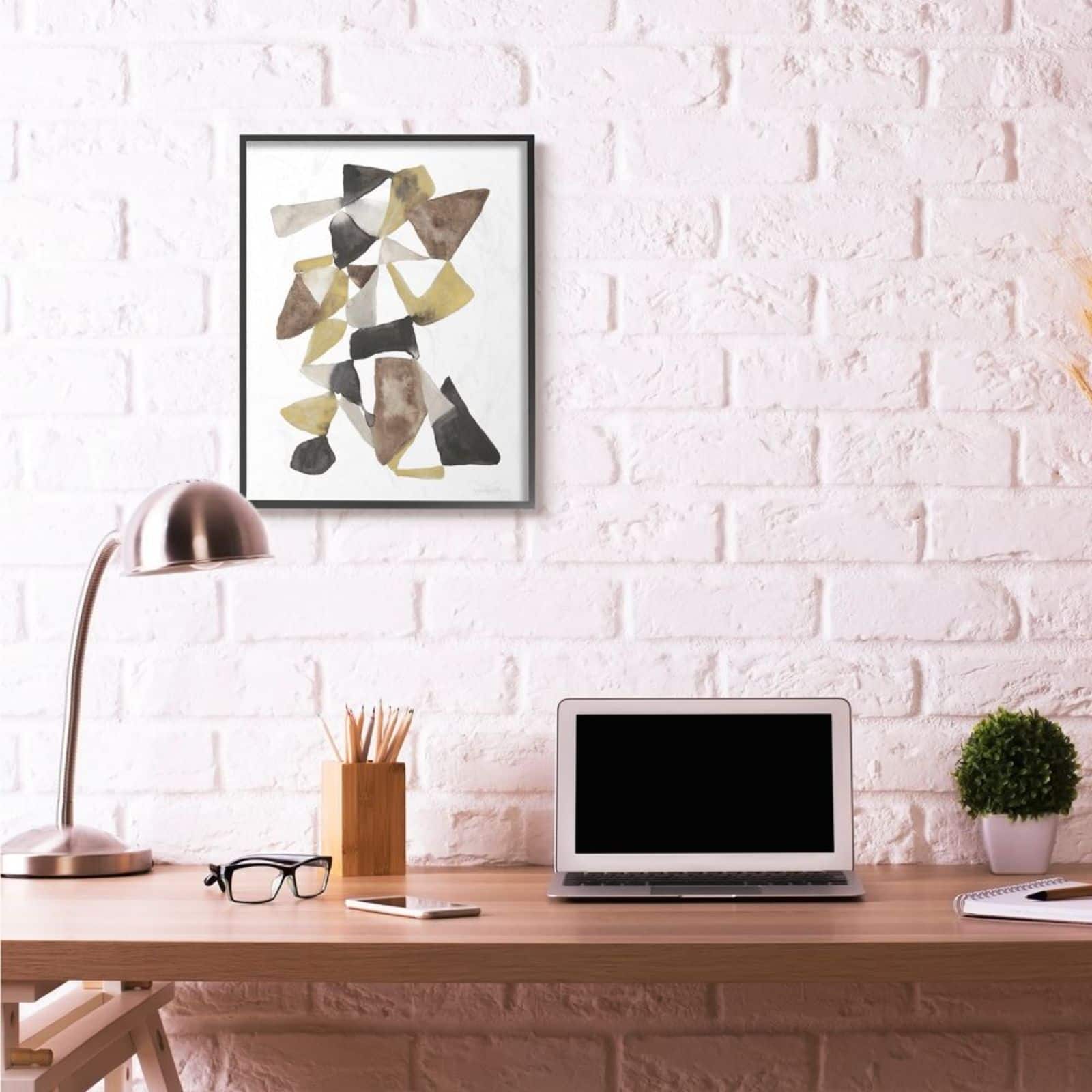 Stupell Industries Abstract Black, Gold & Brown Shape Design Black Framed Wall Art
