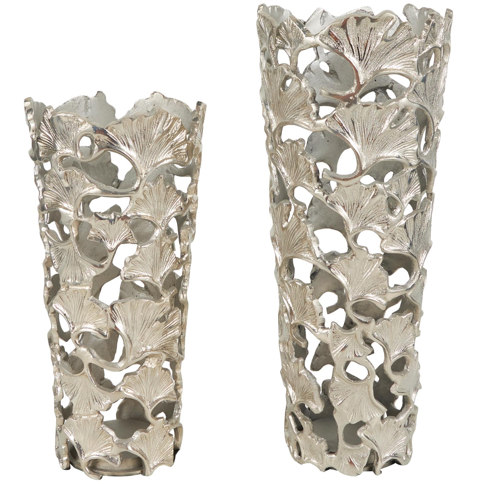 Silver Aluminum Vase with Gingko Leaf Design Set