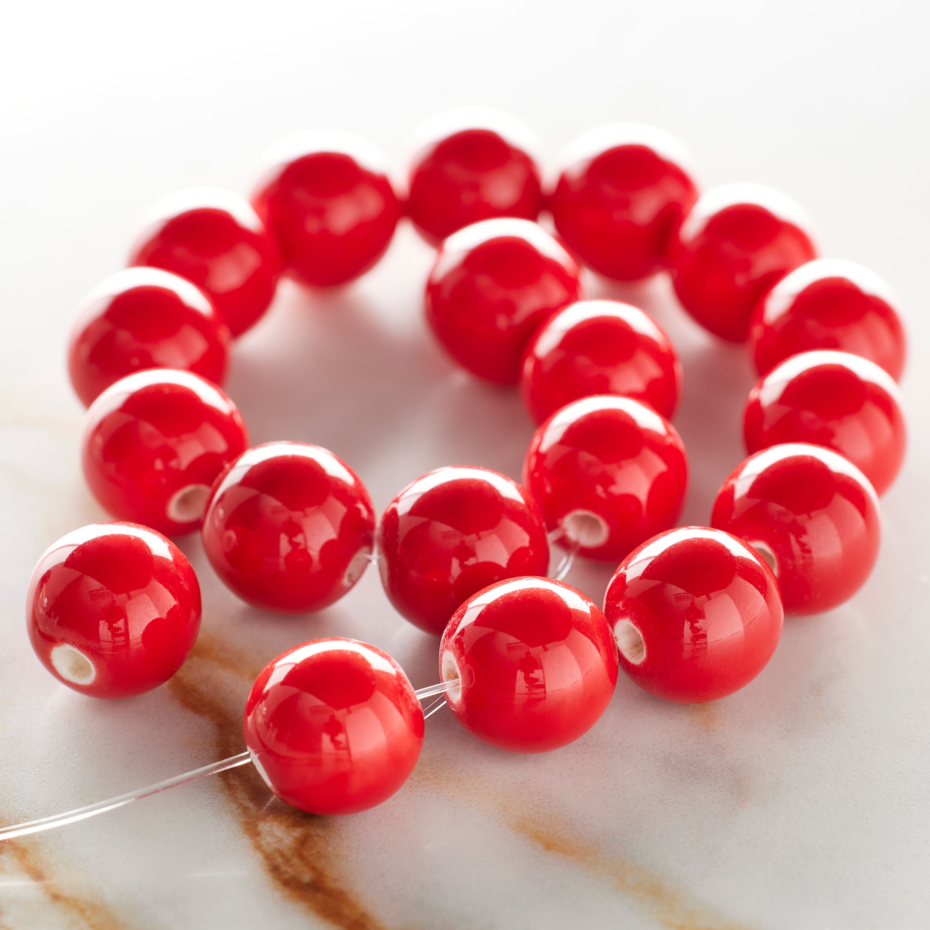 12 Pack: Red Ceramic Round Beads, 10mm by Bead Landing&#x2122;