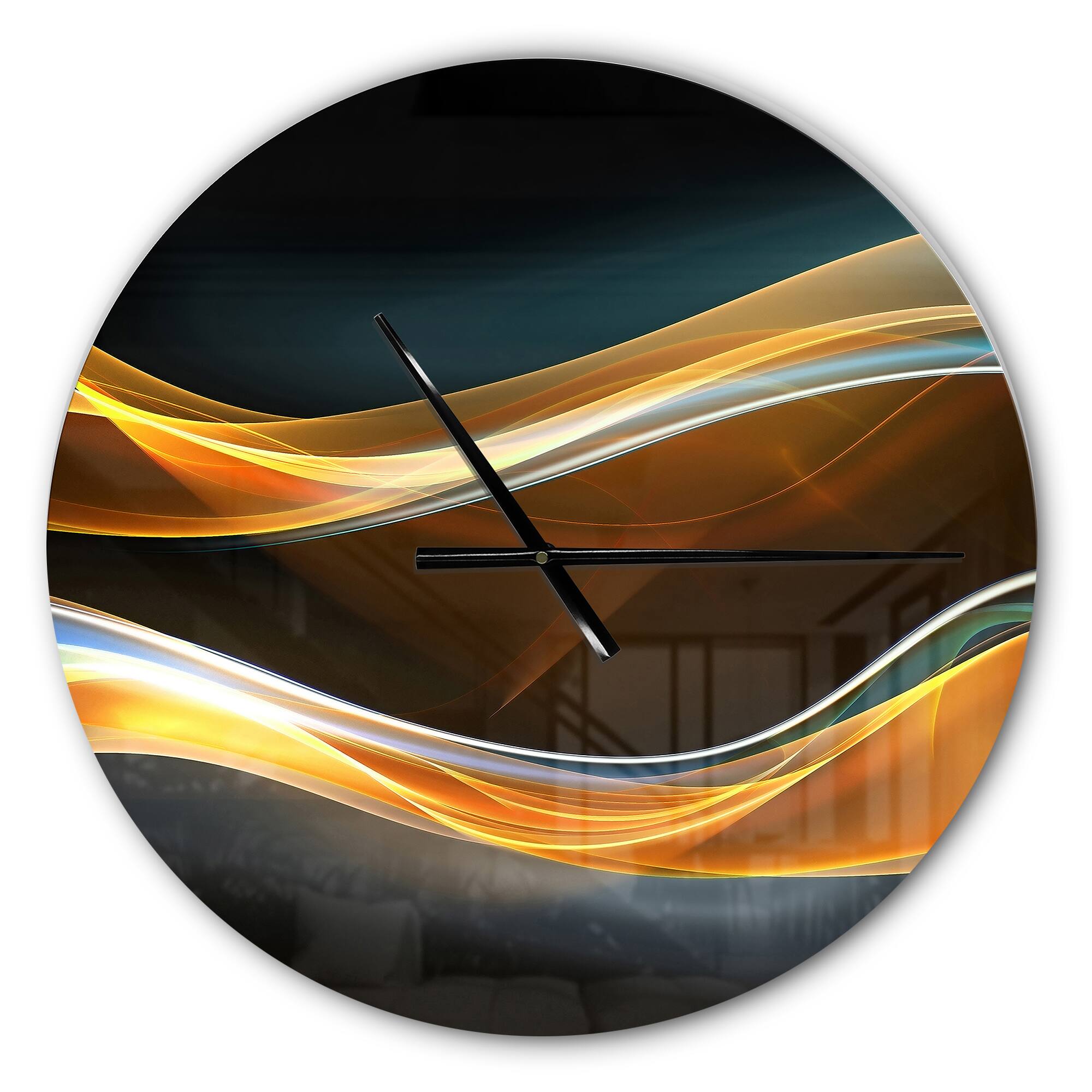 Designart 3D Gold Waves In Black Modern Wall Clock