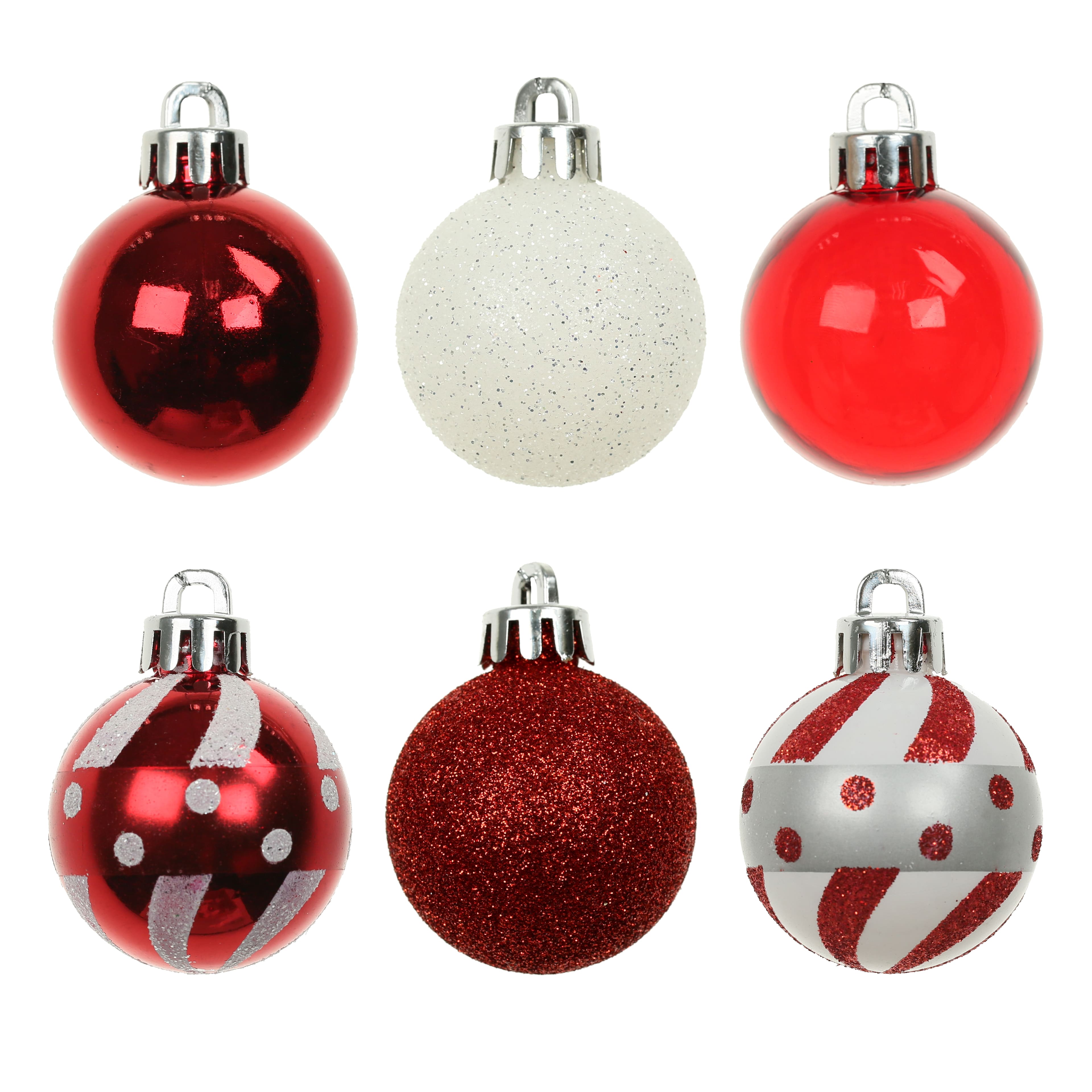 7 Pack 1.5&#x22; Red &#x26; White Polka Dot &#x26; Striped Shatterproof Ball Ornaments by Ashland&#xAE;