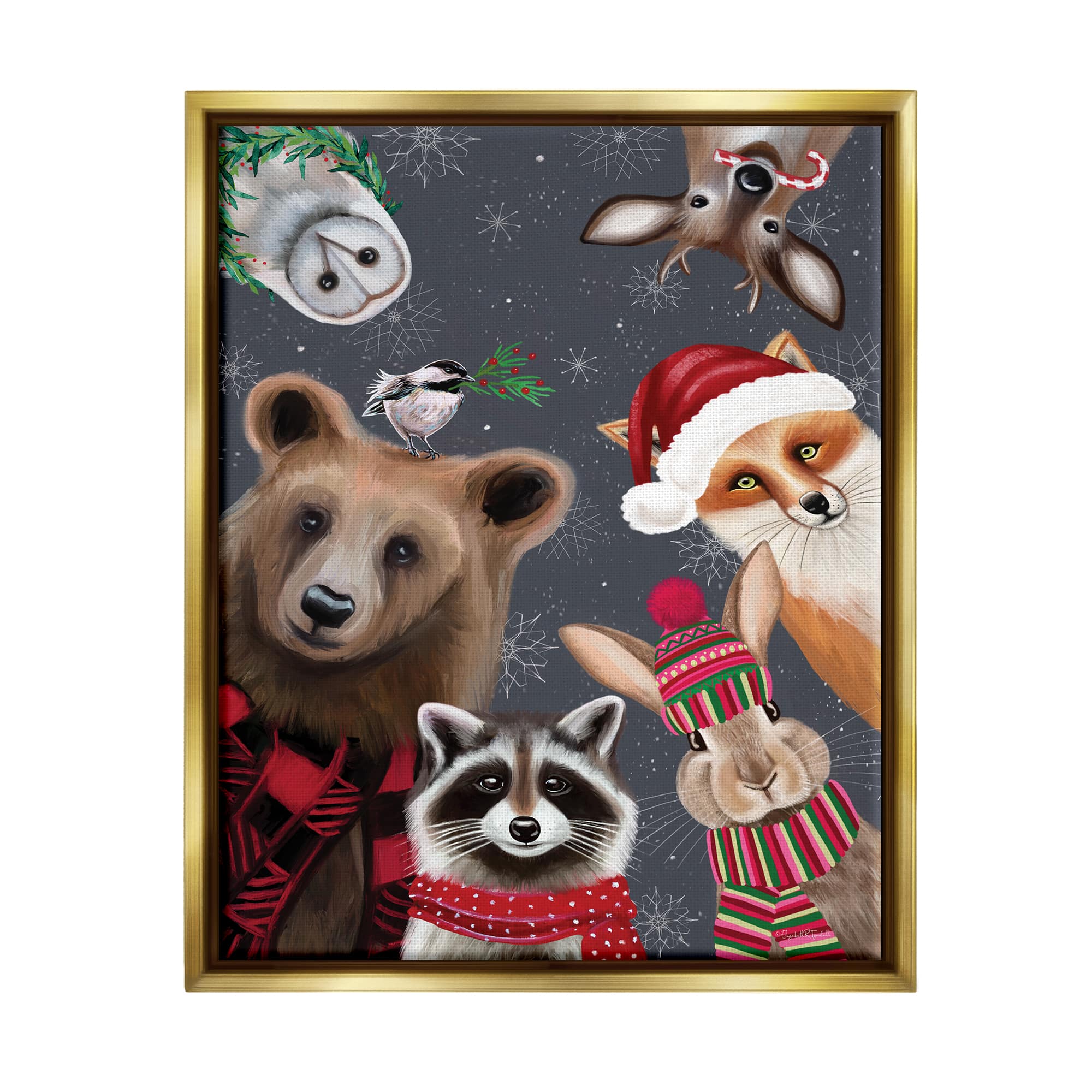 Stupell Industries Cozy Woodland Creatures Patterned Framed Floater Canvas Wall Art