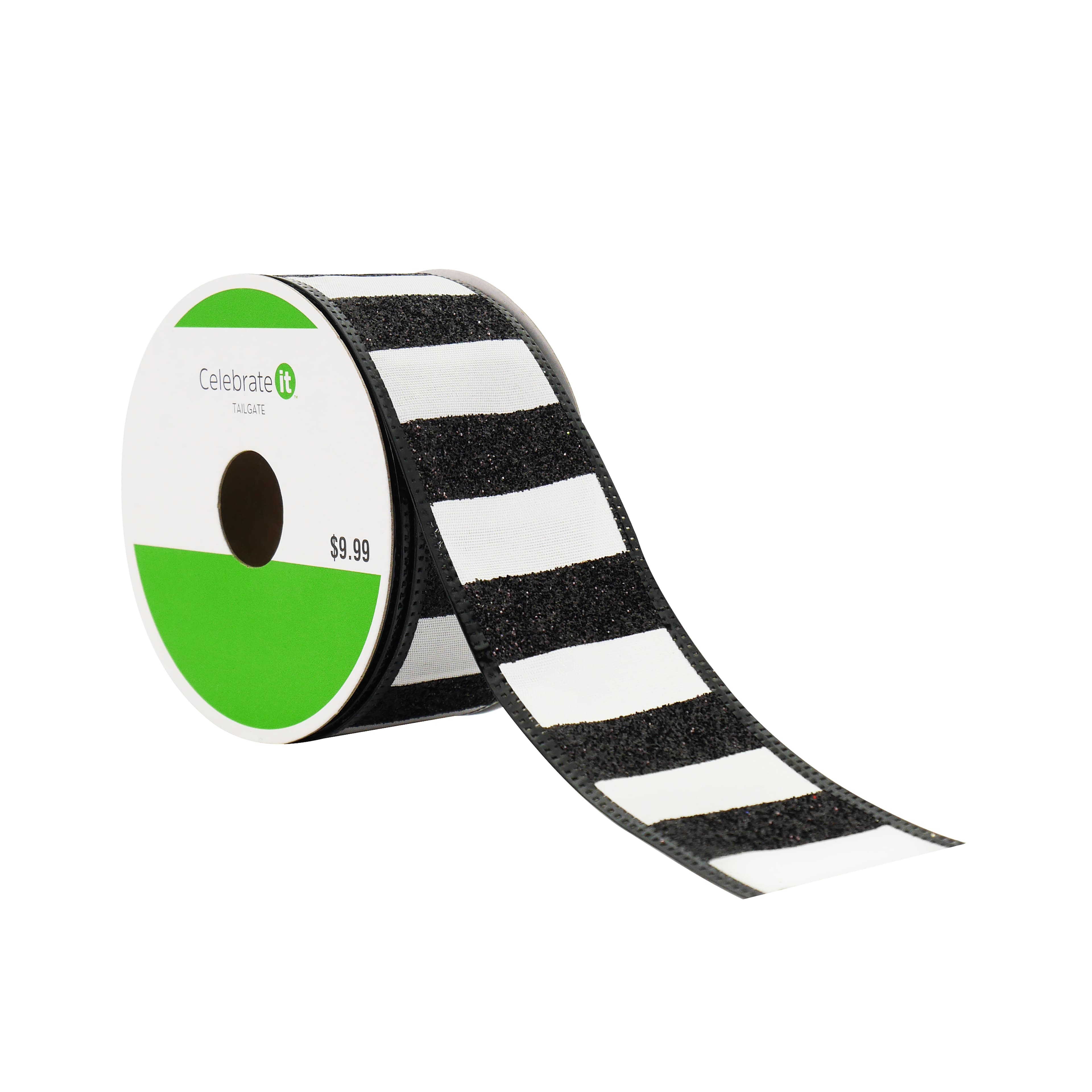 1.5&#x22; x 10yd. Striped Glitter Wired Taffeta Ribbon by Celebrate It&#x2122; Tailgate
