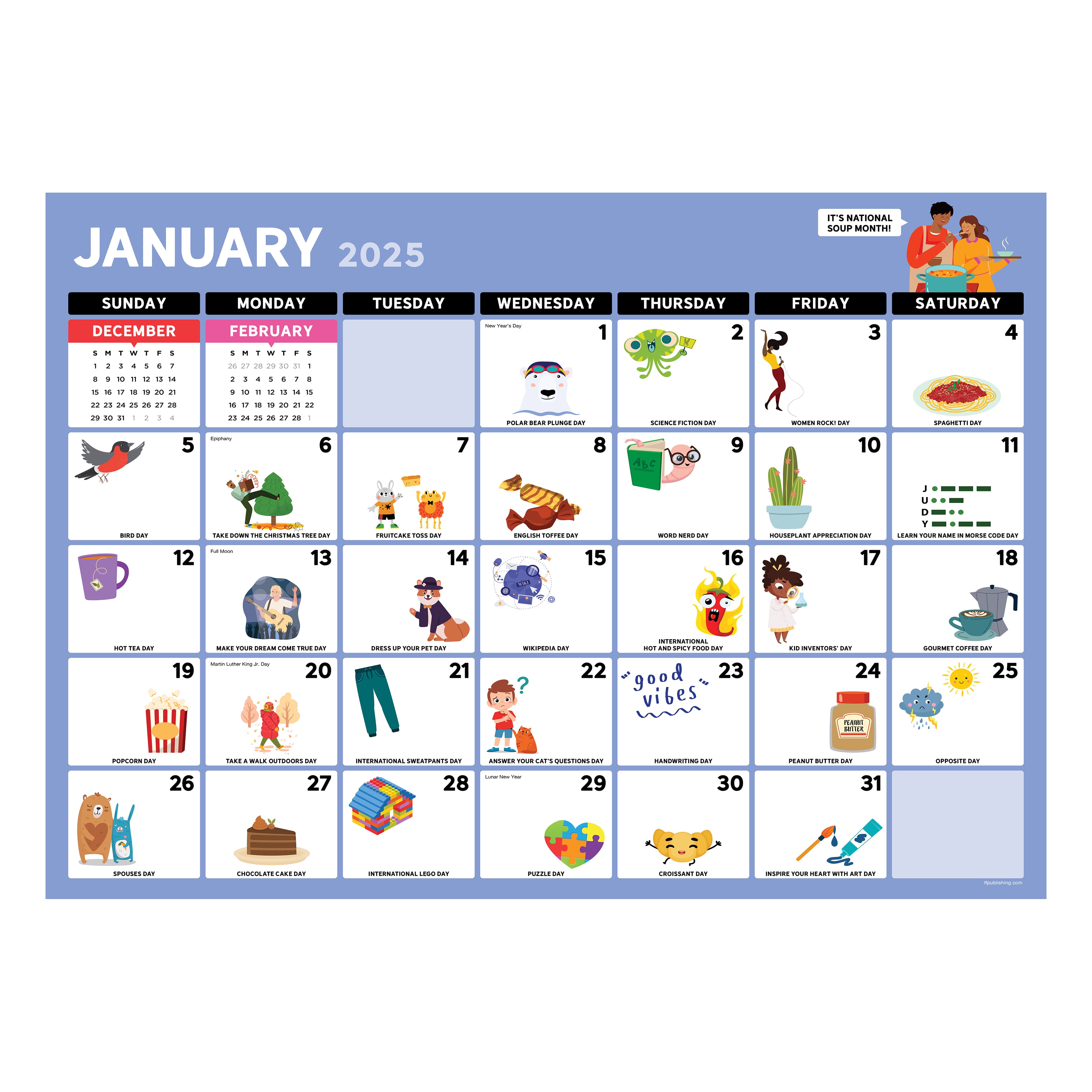 TF Publishing Medium 2025 Every Day is a Holiday Monthly Blotter Desk Pad Calendar