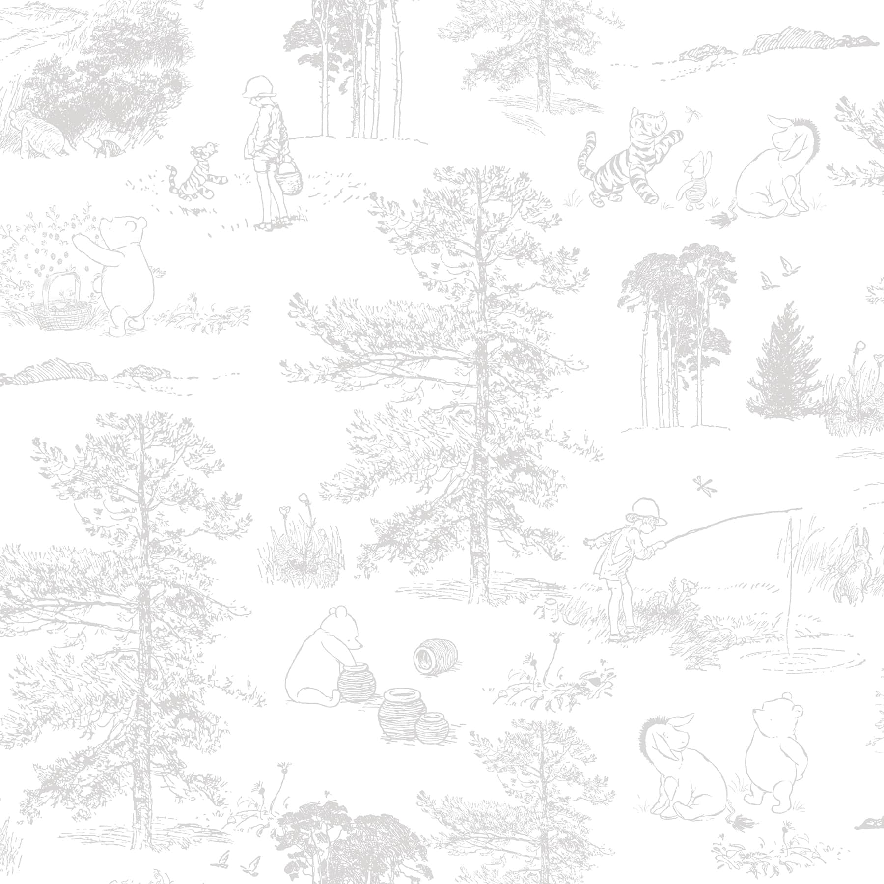 RoomMates Winnie The Pooh Gray Toile Peel & Stick Wallpaper