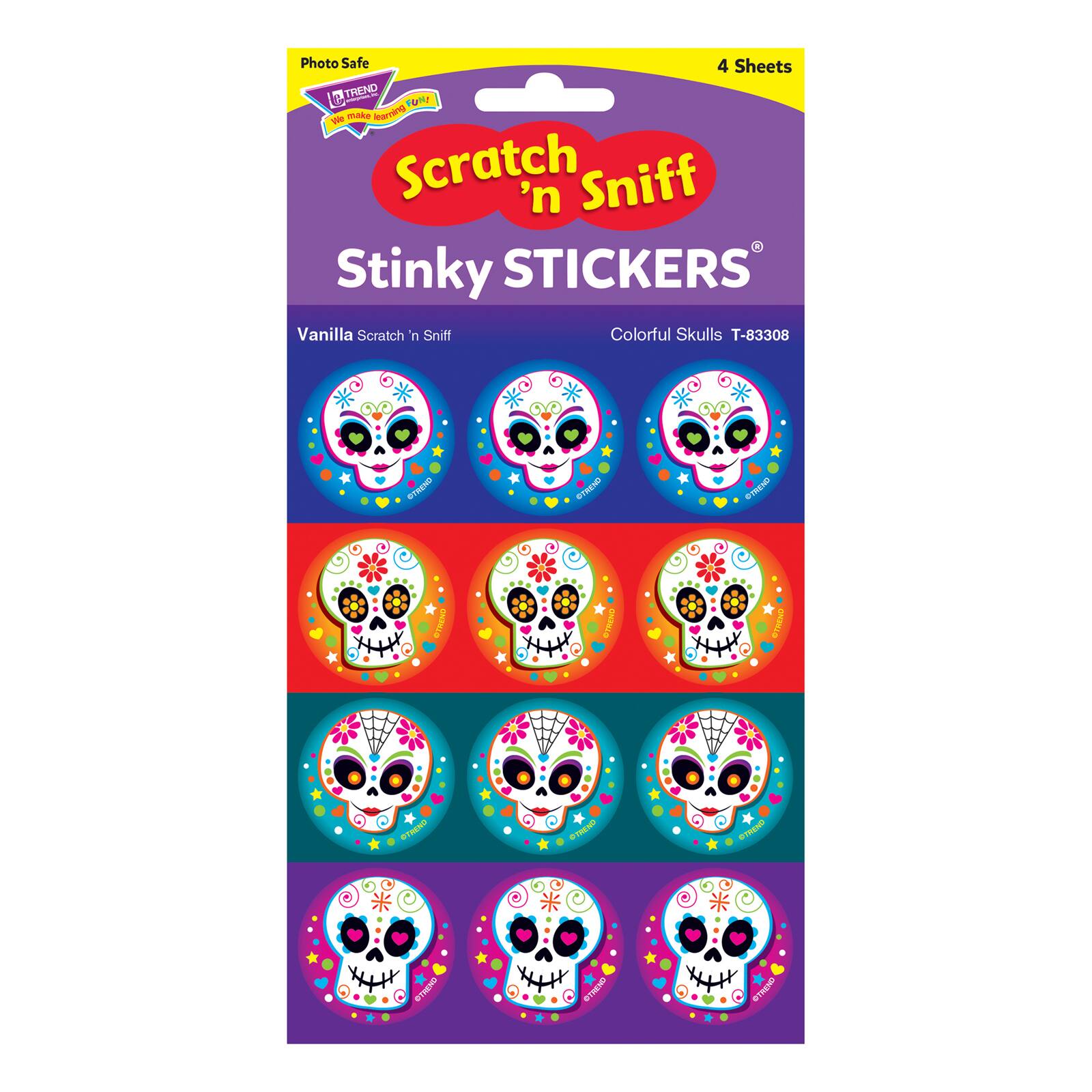 Trend Enterprises&#xAE; Colorful Skulls Stinky Stickers&#xAE;, 6 Packs of 48