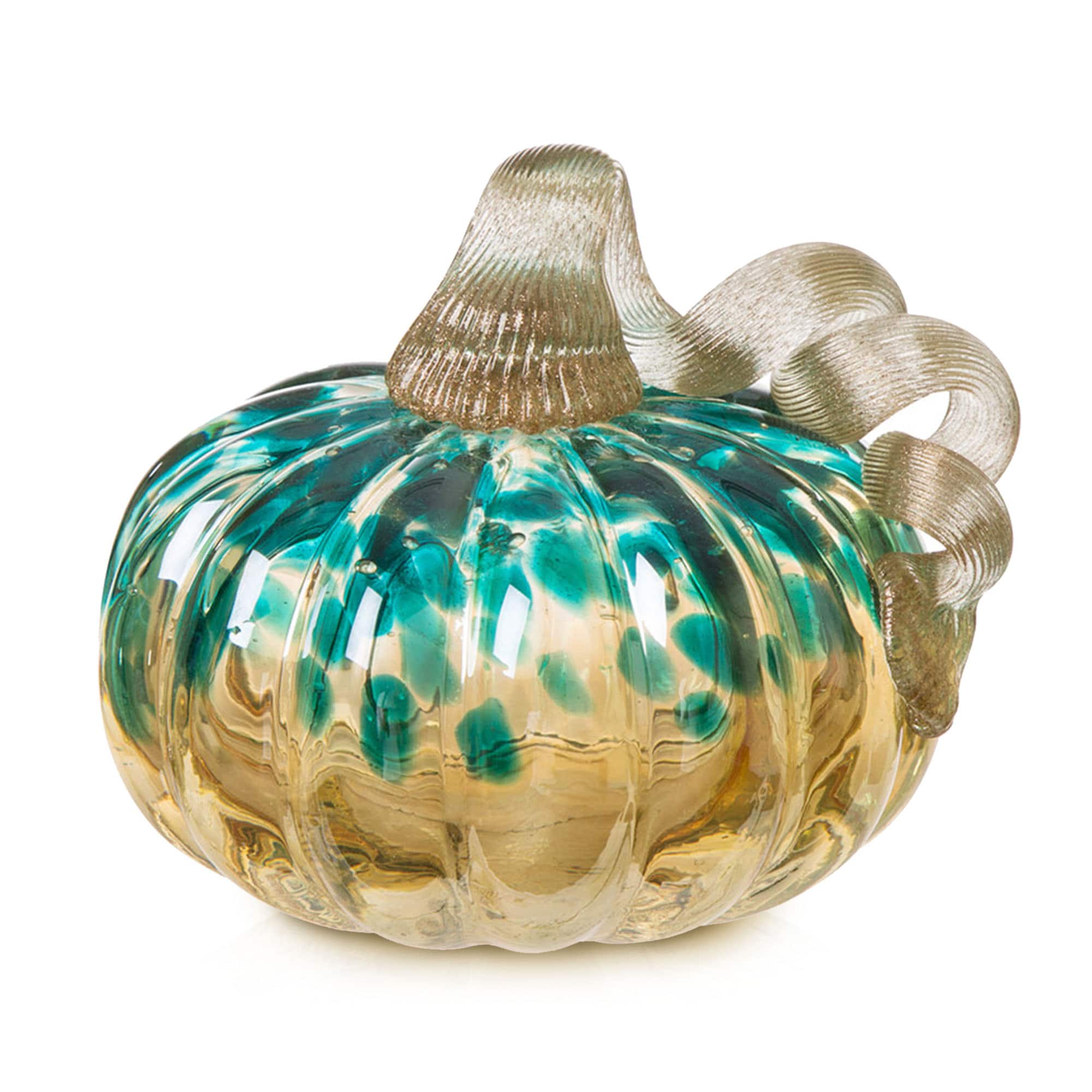 Glitzhome&#xAE; Small Glitter Glass Pumpkin, Blue &#x26; Gold