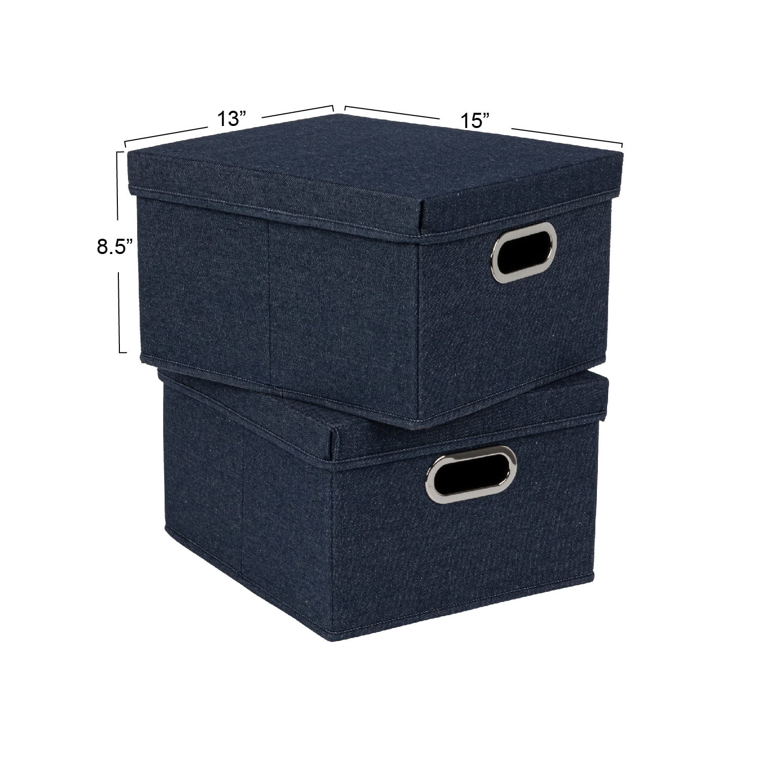 Household Essentials 15" Denim Blue Collapsible Cotton Blend Storage Box with Lid, 2ct.