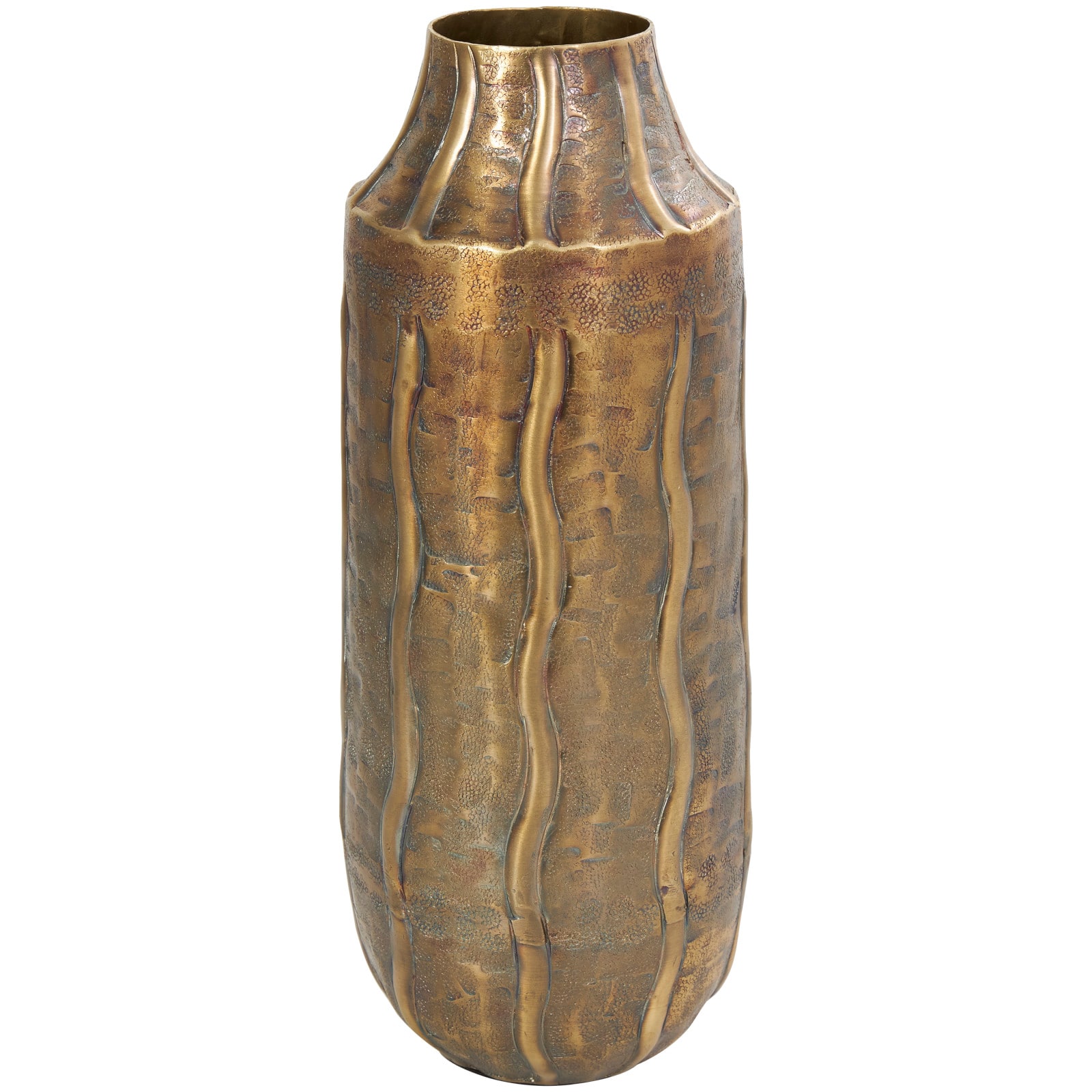 14&#x22; Brass Metal Snakeskin Inspired Vase with Dimensional Wavy Accents