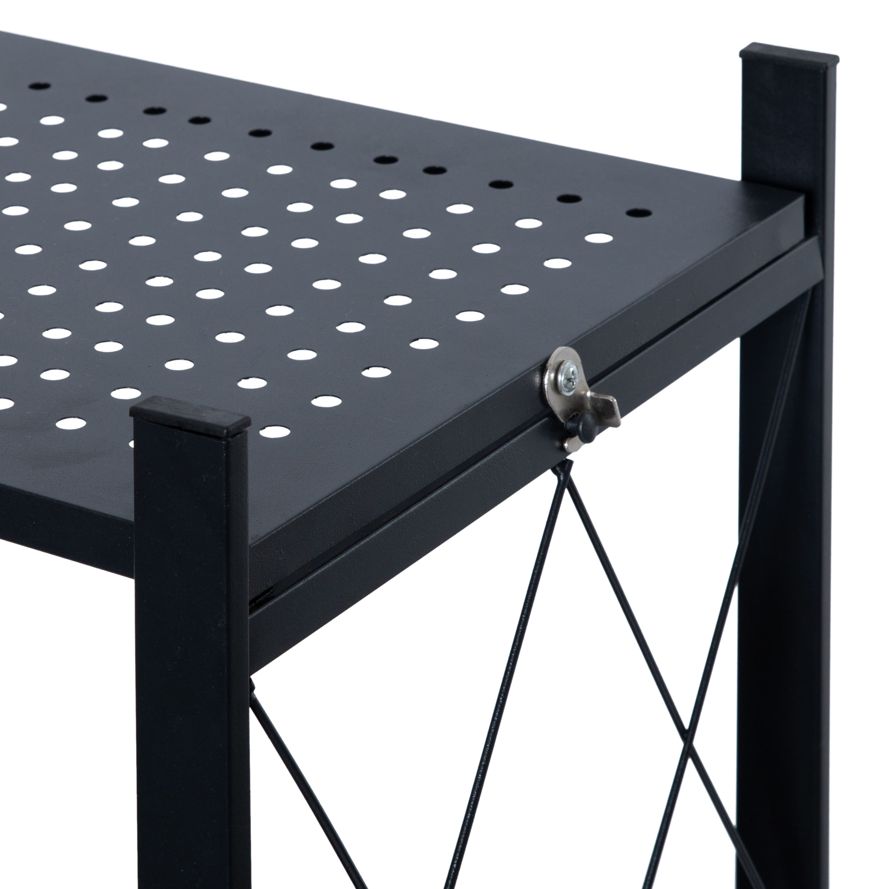 Organize It All Black 4-Tier Foldable Metal Rack with Wheels