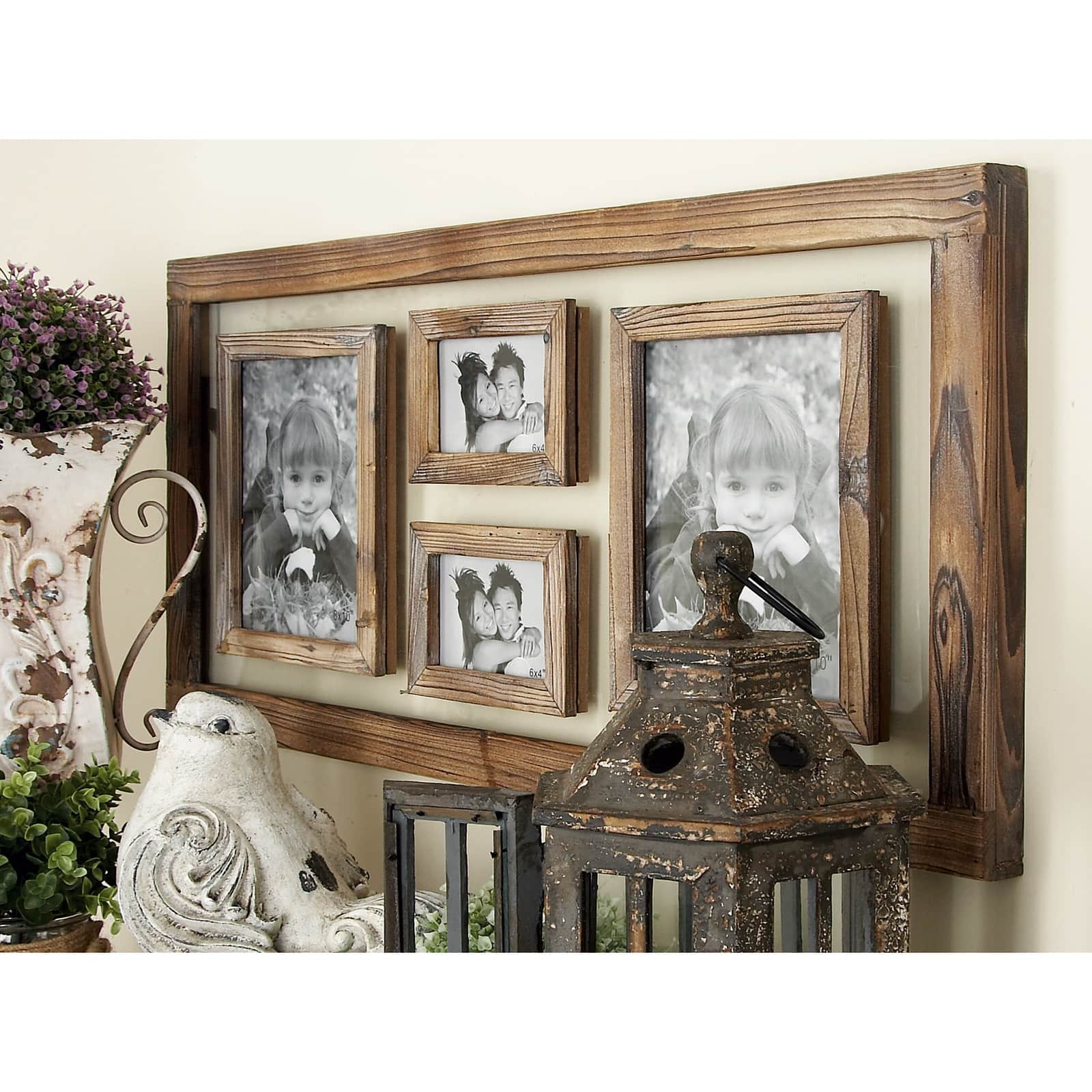4 Opening Brown Wood Vintage Collage Frame