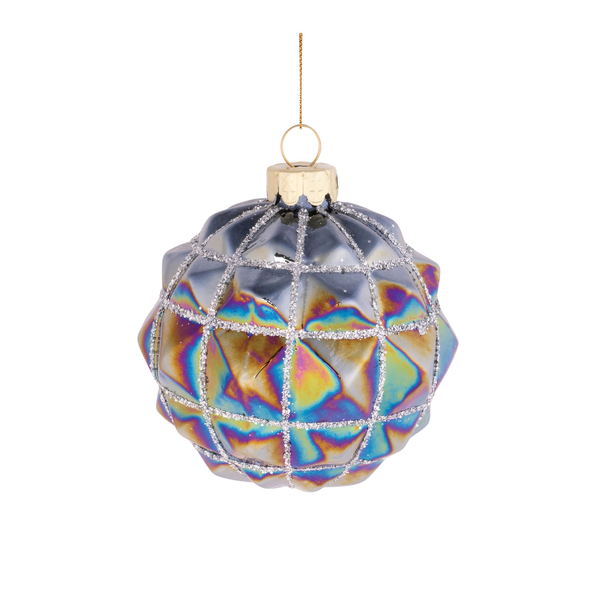 Blue and Gray Iridescent Textured Glass Ornament Set