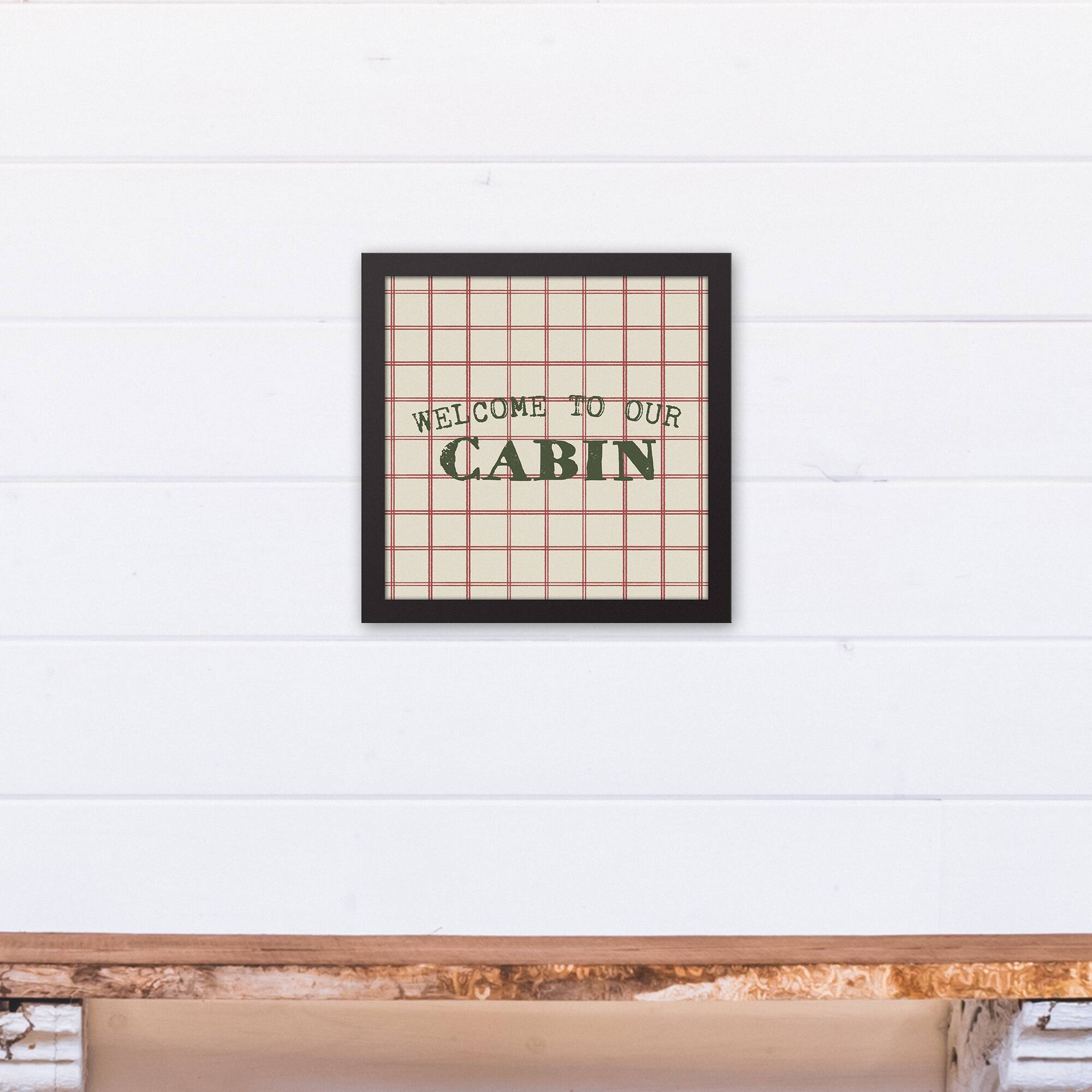 Welcome To Our Cabin and Check Canvas Wall Art in Black Frame