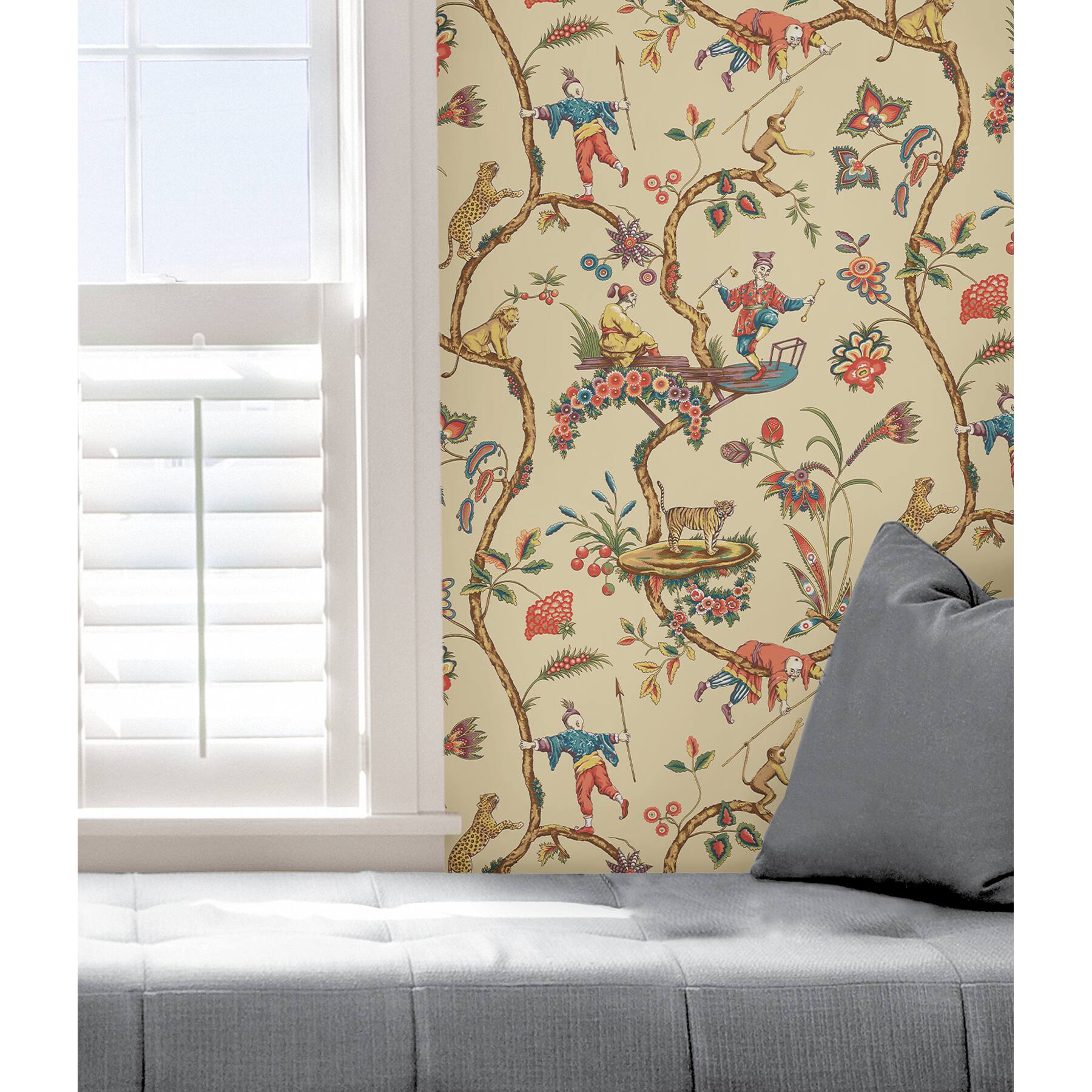 Scalamandre Ecru Chinoises Exotique Peel & Stick Wallpaper